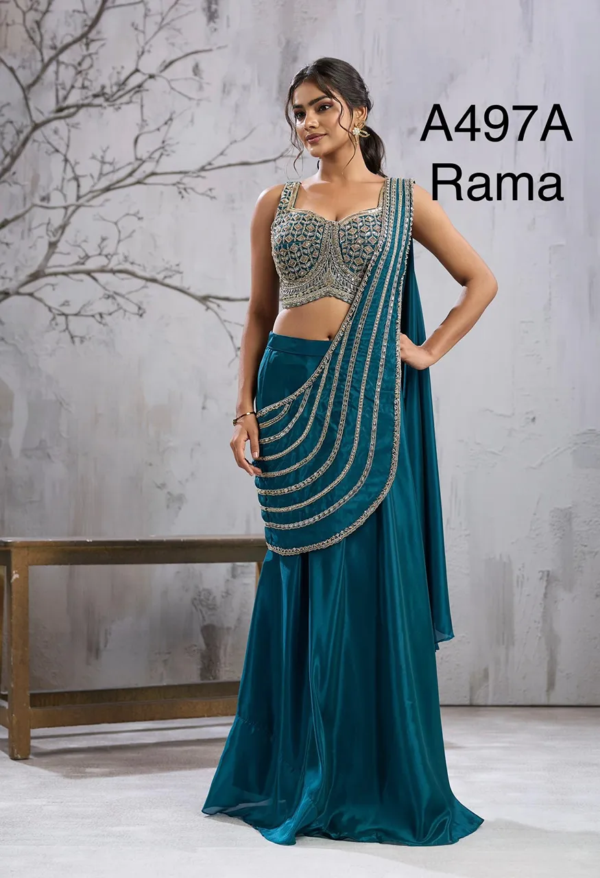 Amoha Designer Ready-to-Wear Saree with Beads Work Blouse Design A497 — Singles, Vardan Ethnic wholesale from Surat — Photo 2