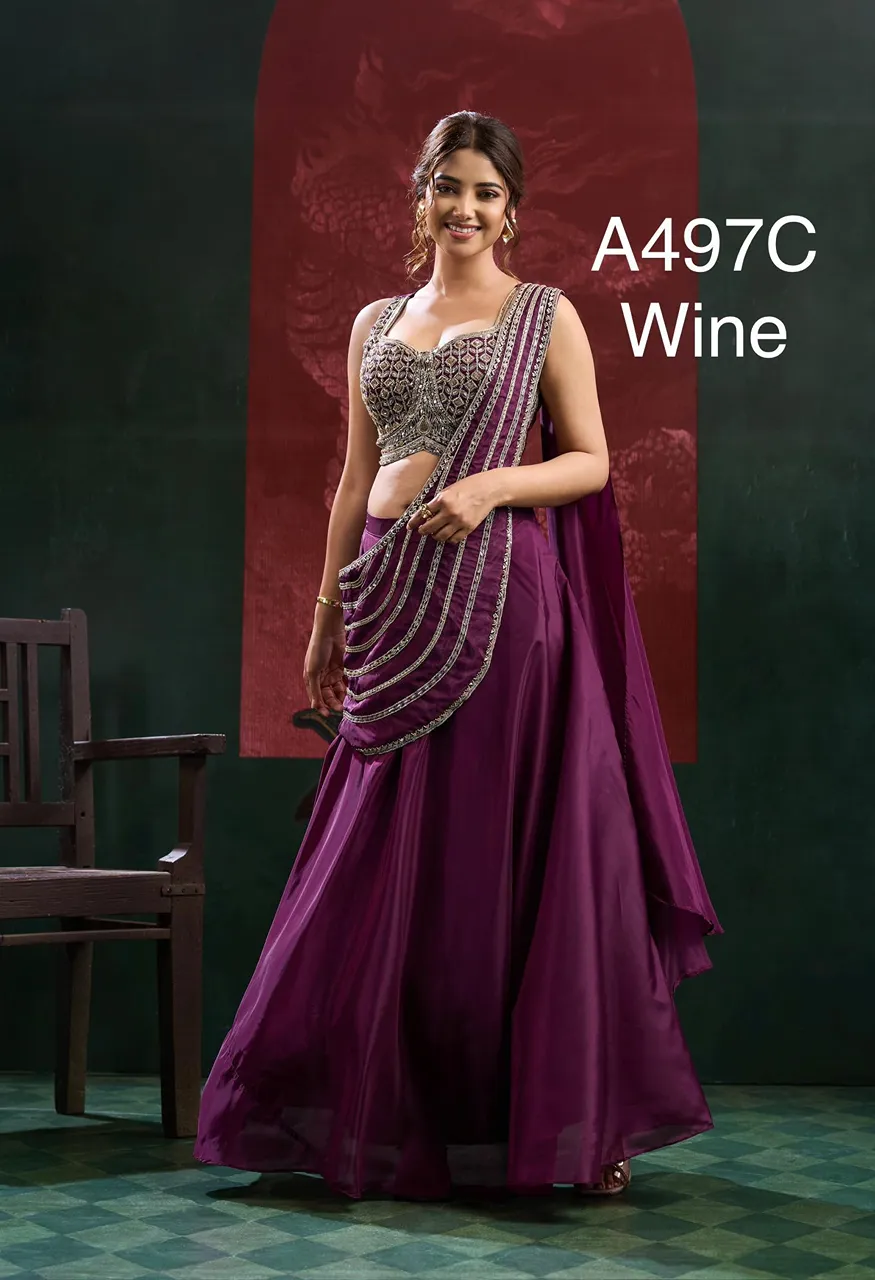 Amoha Designer Ready-to-Wear Saree with Beads Work Blouse Design A497 — Singles, Vardan Ethnic wholesale from Surat — Photo 3