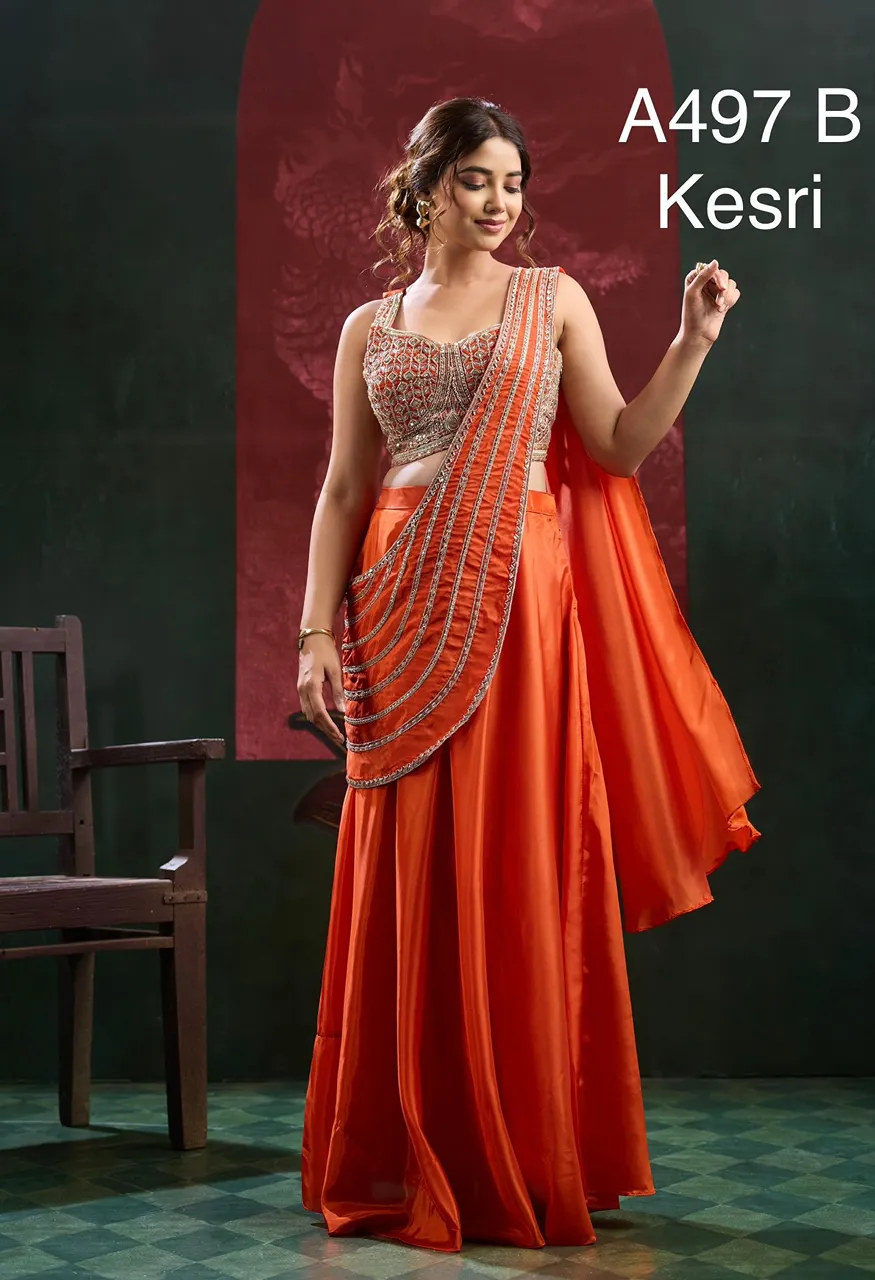 Amoha Designer Ready-to-Wear Saree with Beads Work Blouse Design A497 — Singles, Vardan Ethnic wholesale from Surat — Photo 4