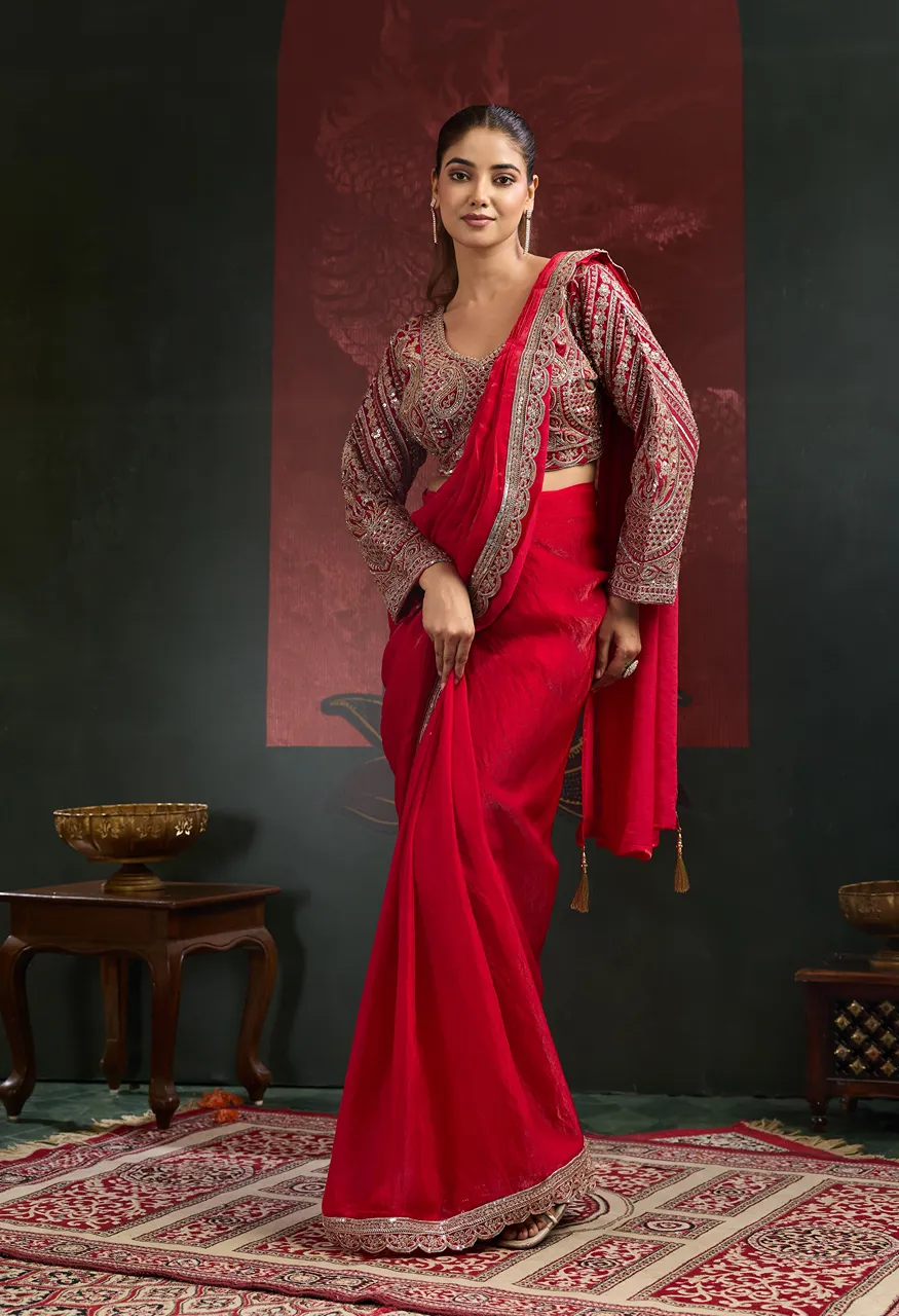 Amoha Ready-to-Wear Saree with Beads Work Blouse – Design A521 — Singles, Vardan Ethnic wholesale from Surat — Photo 2