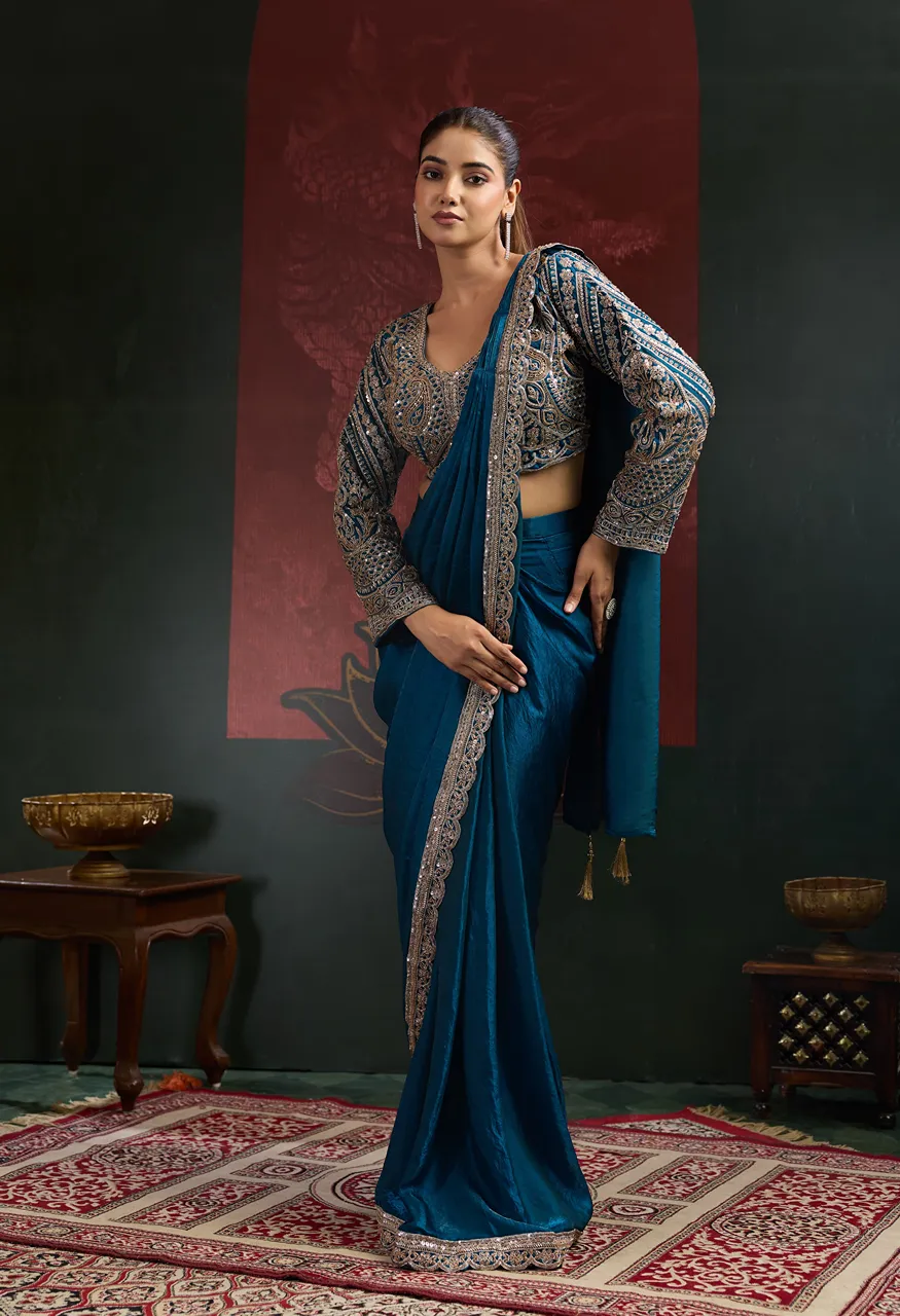 Amoha Ready-to-Wear Saree with Beads Work Blouse – Design A521 — Singles, Vardan Ethnic wholesale from Surat — Photo 3