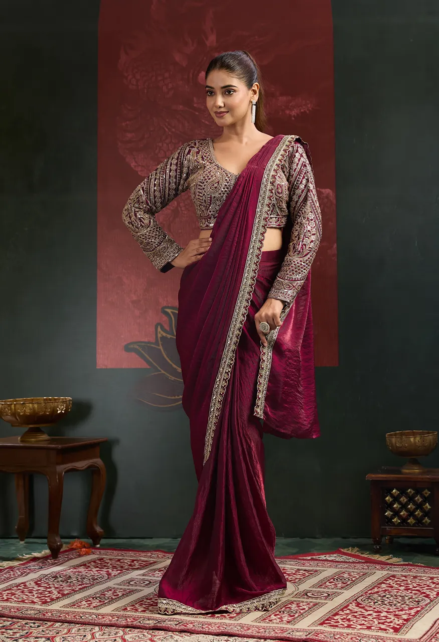 Amoha Ready-to-Wear Saree with Beads Work Blouse – Design A521