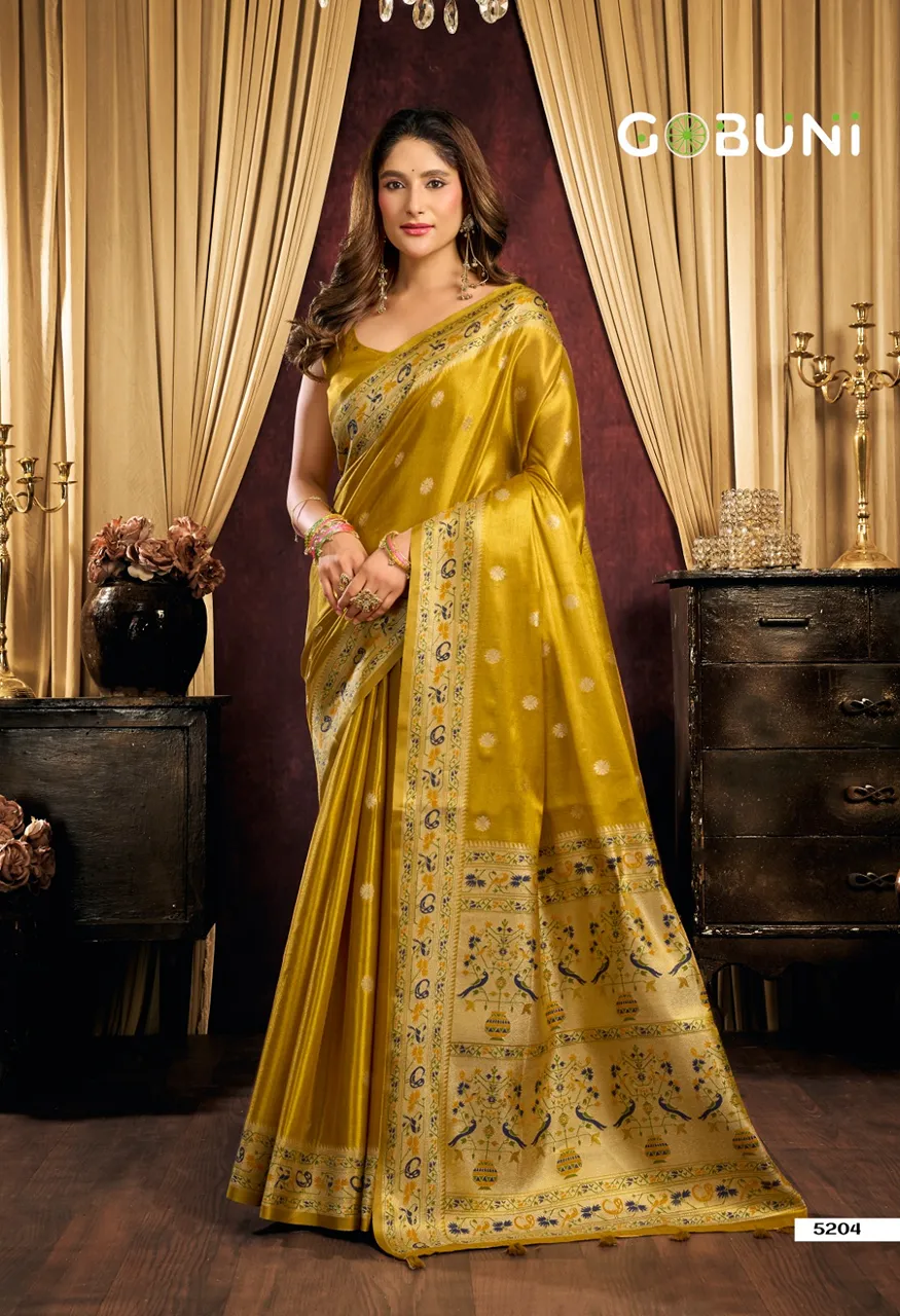 Gobuni Saira Premium Tissue Silk Saree with Tassels Series 5201 5206 — Singles, Vardan Ethnic wholesale from Surat — Photo 6