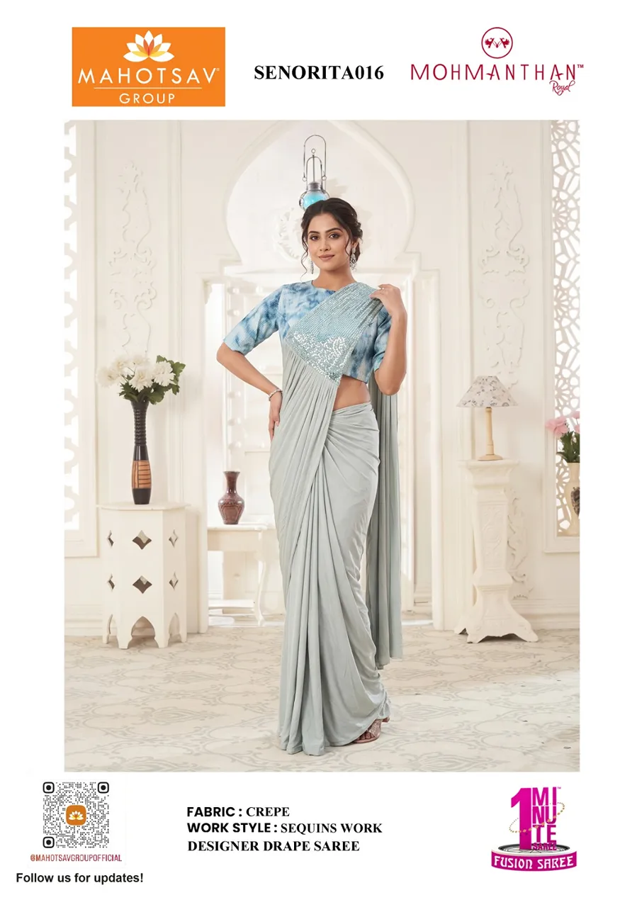 Mahotsav Mohmanthan Senorita Designer Ready-to-Wear Drape Sarees with Sequence Work — Singles, Vardan Ethnic wholesale from Surat — Photo 8
