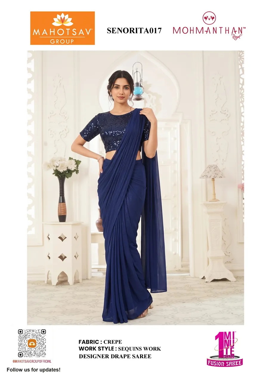 Mahotsav Mohmanthan Senorita Designer Ready-to-Wear Drape Sarees with Sequence Work — Singles, Vardan Ethnic wholesale from Surat — Photo 9