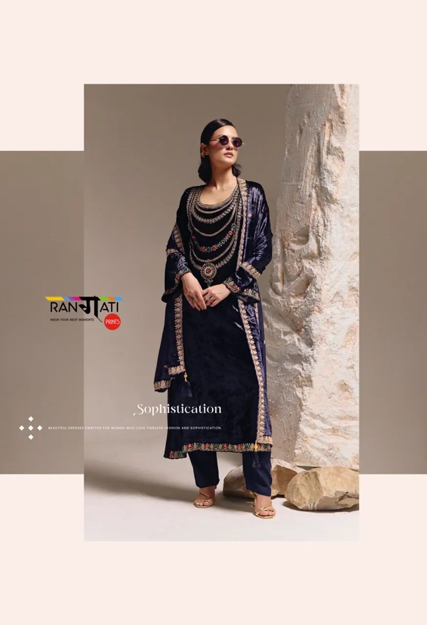 Rangati Prints The Royal Winter Catalog Velvet Suit with Kundan Work — Wholesale Pakistani Suits, Vardan Ethnic wholesale from Surat — Photo 2