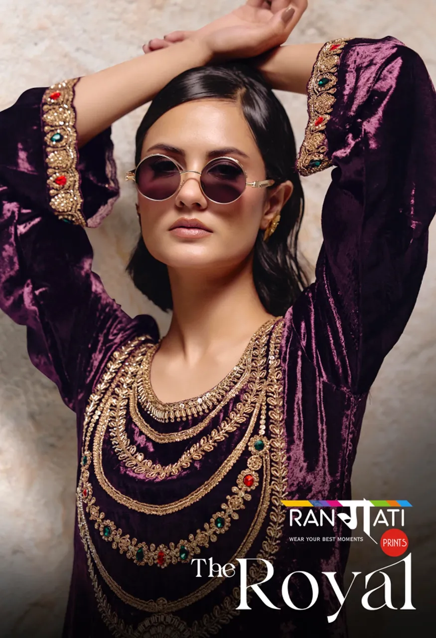 Rangati Prints The Royal Winter Catalog Velvet Suit with Kundan Work — Wholesale Pakistani Suits, Vardan Ethnic wholesale from Surat — Photo 3
