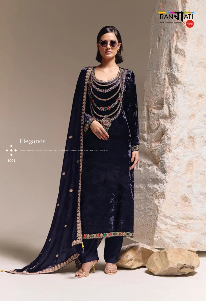 Rangati Prints The Royal Winter Catalog Velvet Suit with Kundan Work — Wholesale Pakistani Suits, Vardan Ethnic wholesale from Surat — Photo 4