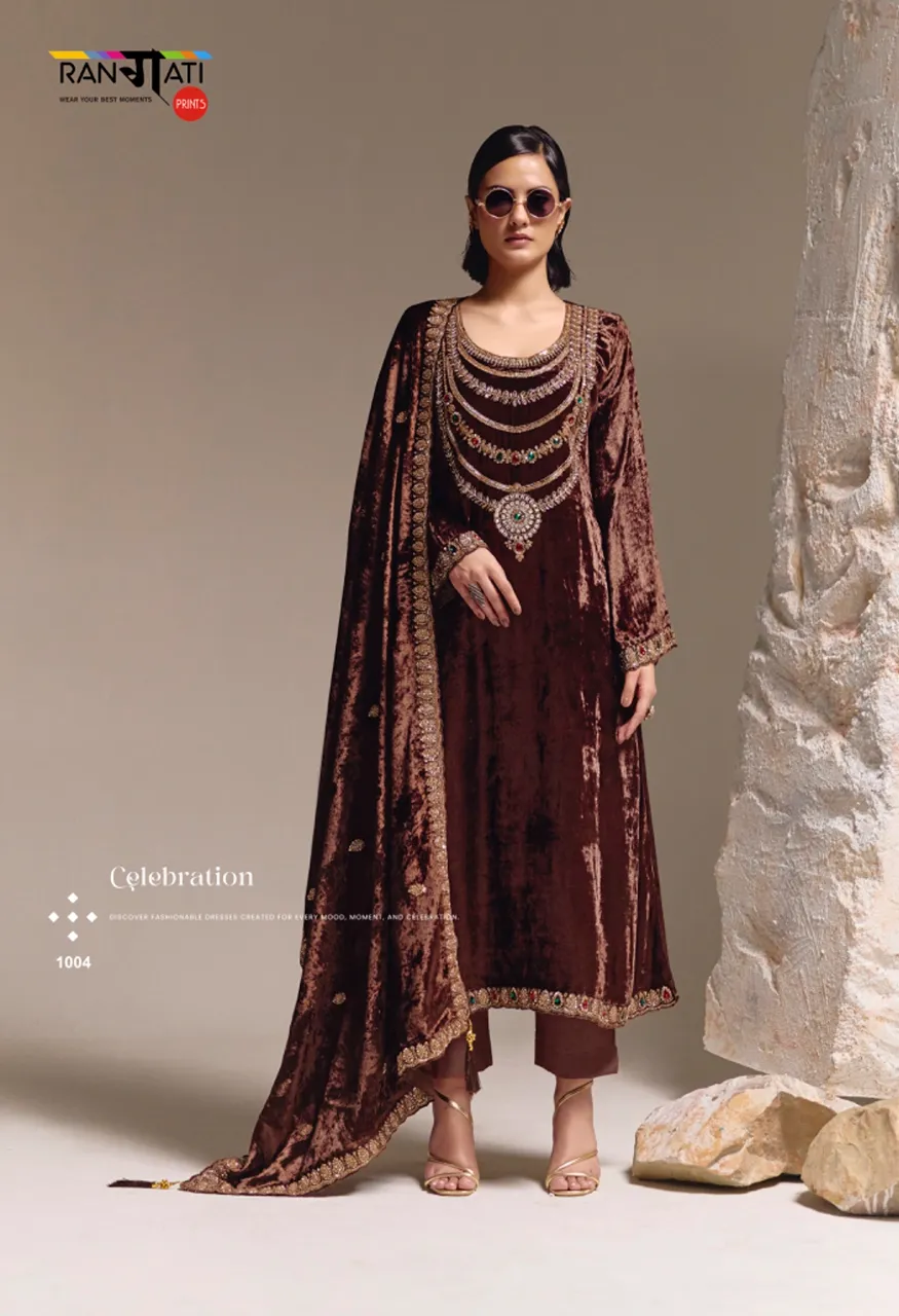 Rangati Prints The Royal Winter Catalog Velvet Suit with Kundan Work — Wholesale Pakistani Suits, Vardan Ethnic wholesale from Surat — Photo 6