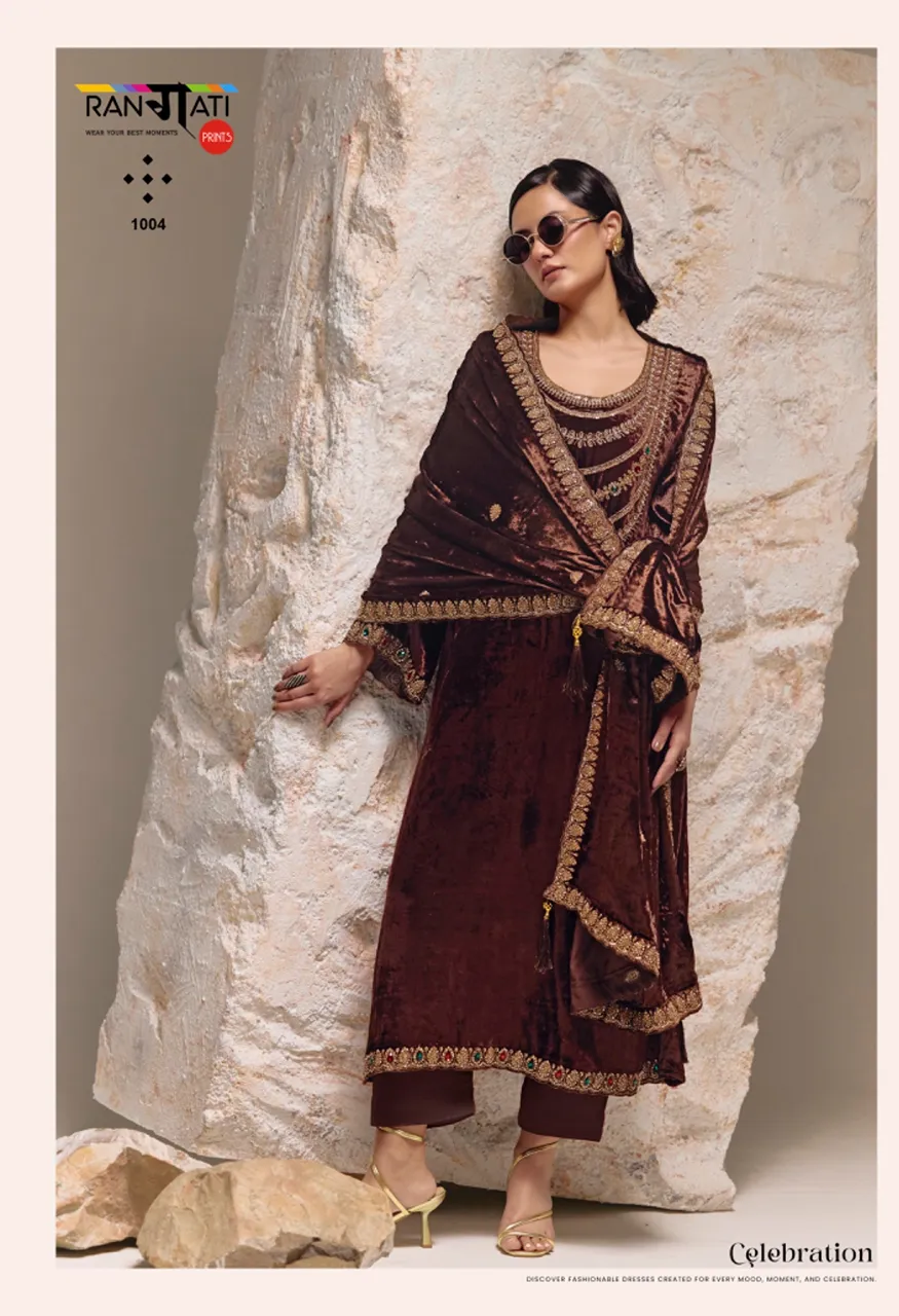 Rangati Prints The Royal Winter Catalog Velvet Suit with Kundan Work — Wholesale Pakistani Suits, Vardan Ethnic wholesale from Surat — Photo 7