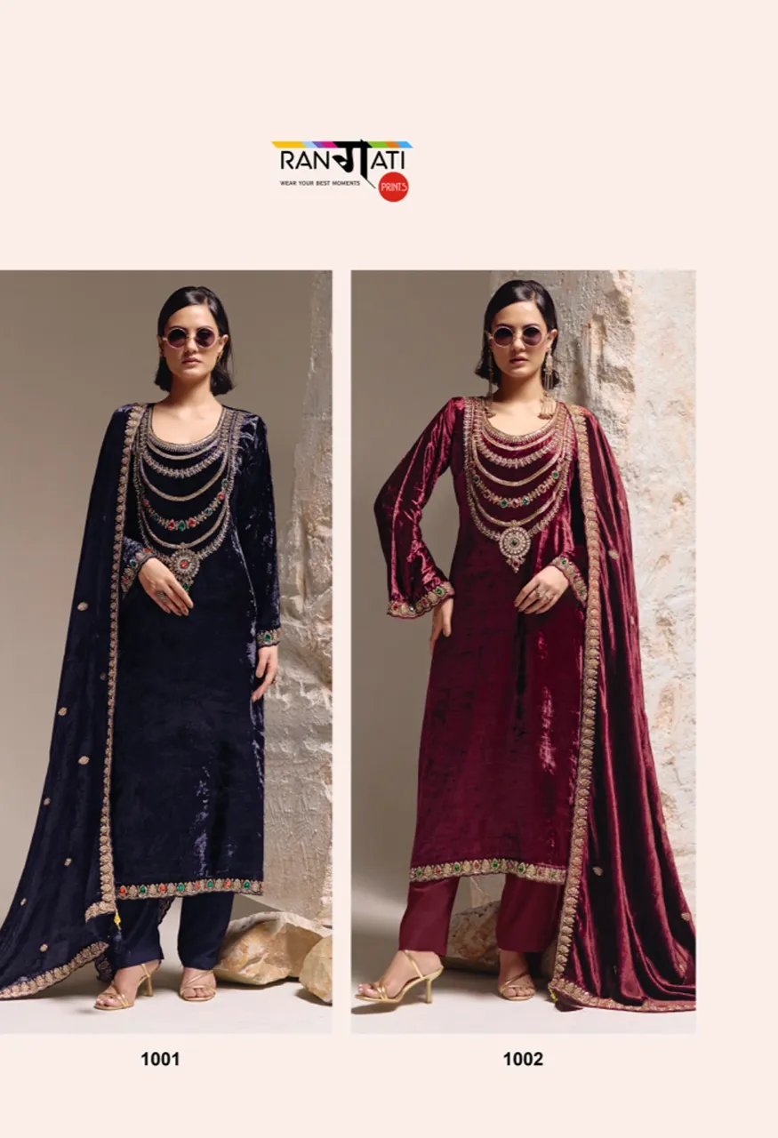 Rangati Prints The Royal Winter Catalog Velvet Suit with Kundan Work — Wholesale Pakistani Suits, Vardan Ethnic wholesale from Surat — Photo 8
