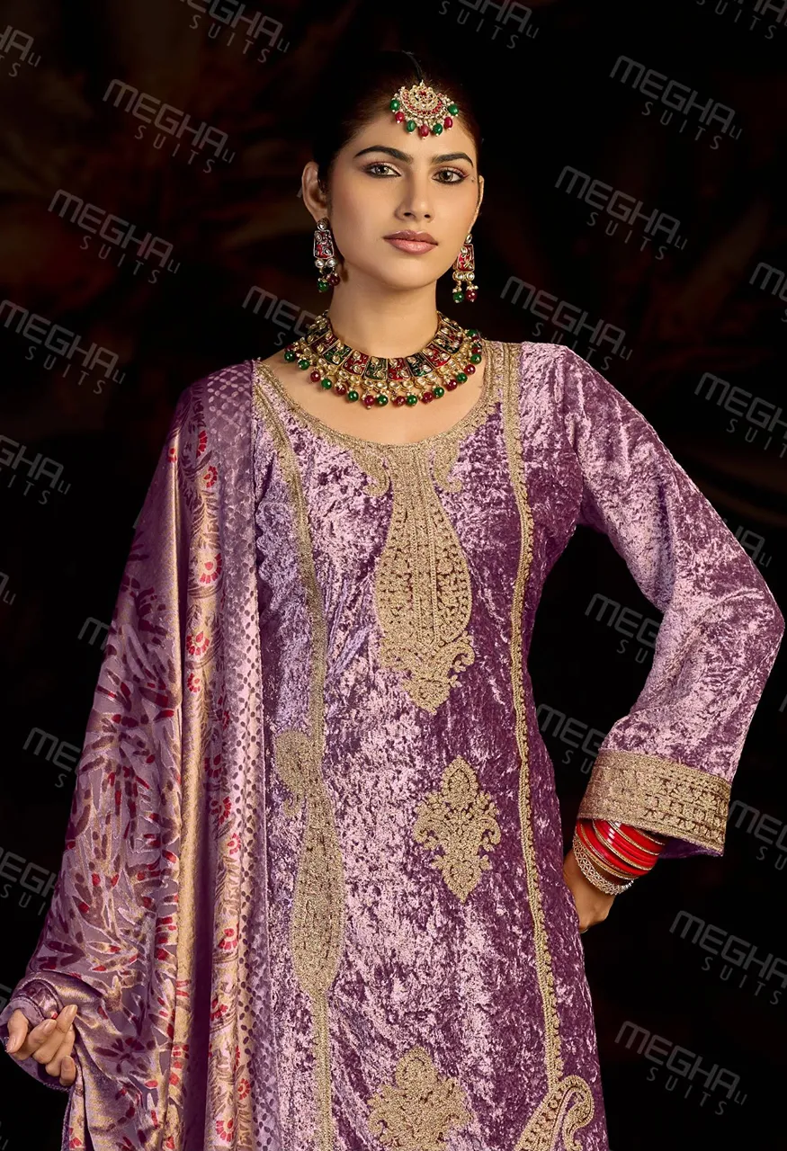Meghali Nice Designer Velvet Top Bottom Dupatta Set — Wholesale Pakistani Suits, Vardan Ethnic wholesale from Surat — Photo 7