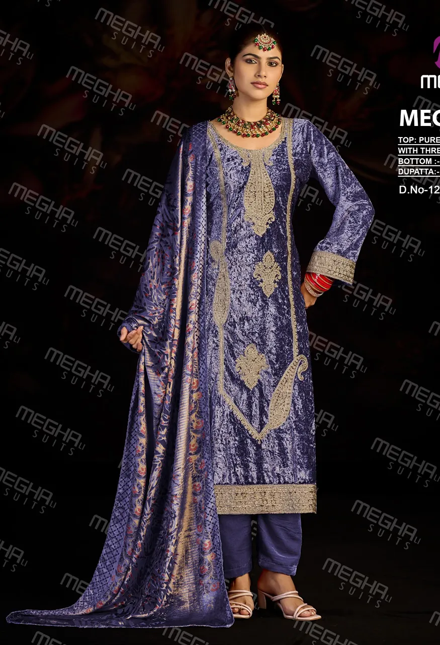 Meghali Nice Designer Velvet Top Bottom Dupatta Set — Wholesale Pakistani Suits, Vardan Ethnic wholesale from Surat — Photo 3