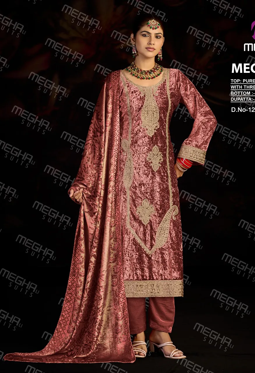 Meghali Nice Designer Velvet Top Bottom Dupatta Set — Wholesale Pakistani Suits, Vardan Ethnic wholesale from Surat — Photo 4