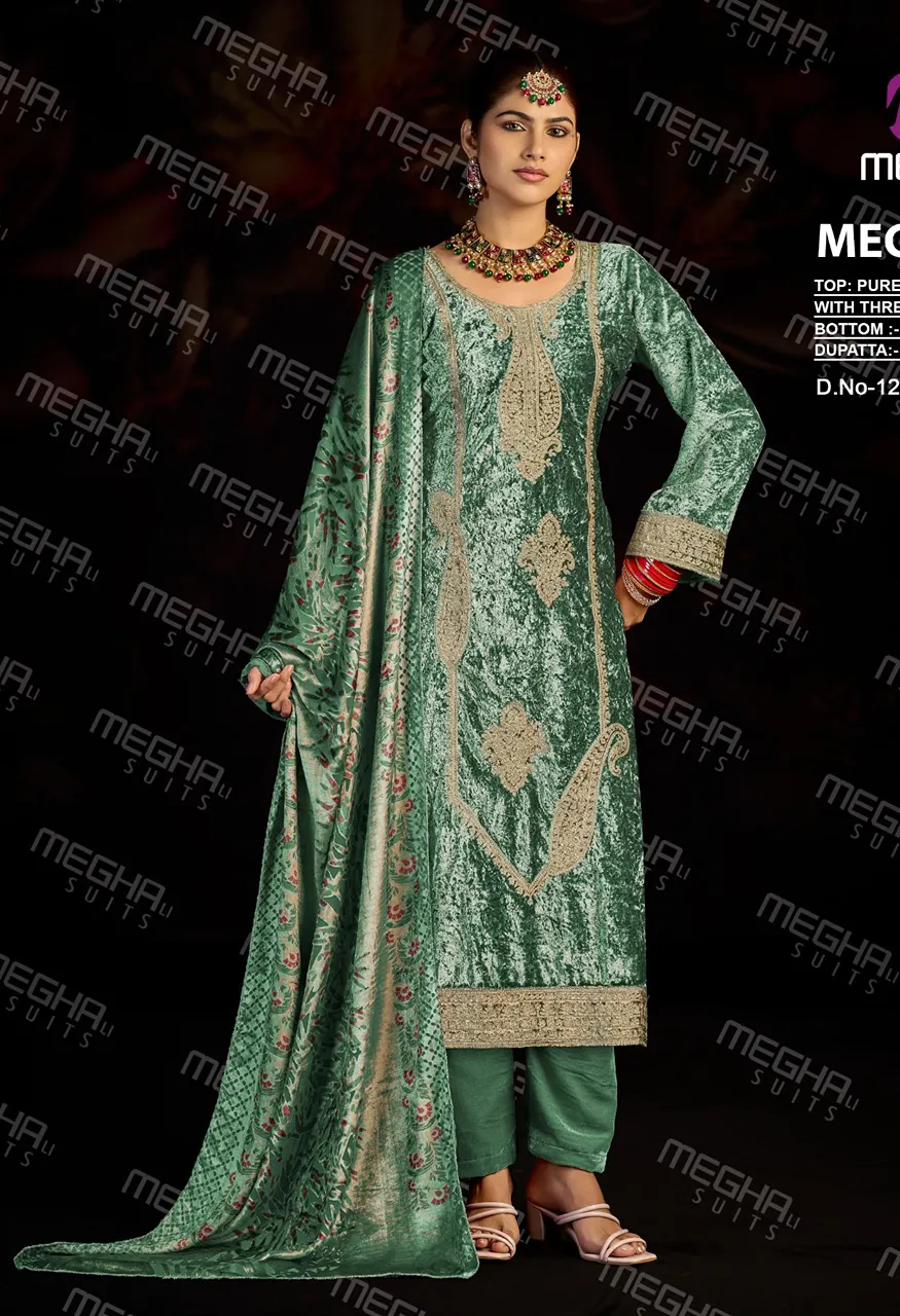 Meghali Nice Designer Velvet Top Bottom Dupatta Set — Wholesale Pakistani Suits, Vardan Ethnic wholesale from Surat — Photo 5