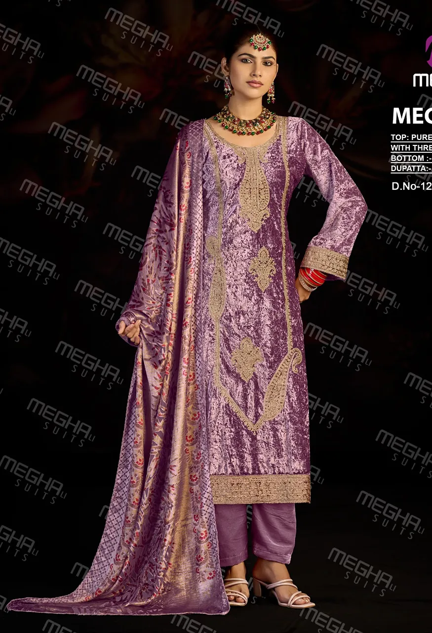 Meghali Nice Designer Velvet Top Bottom Dupatta Set — Wholesale Pakistani Suits, Vardan Ethnic wholesale from Surat — Photo 6