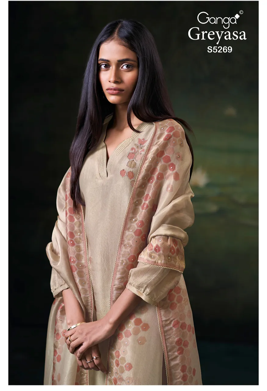 Ganga Greyasa 5269 Premium Bemberg Silk Jacquard Top Bottom Dupatta Set — Wholesale Pakistani Suits, Vardan Ethnic wholesale from Surat — Photo 3