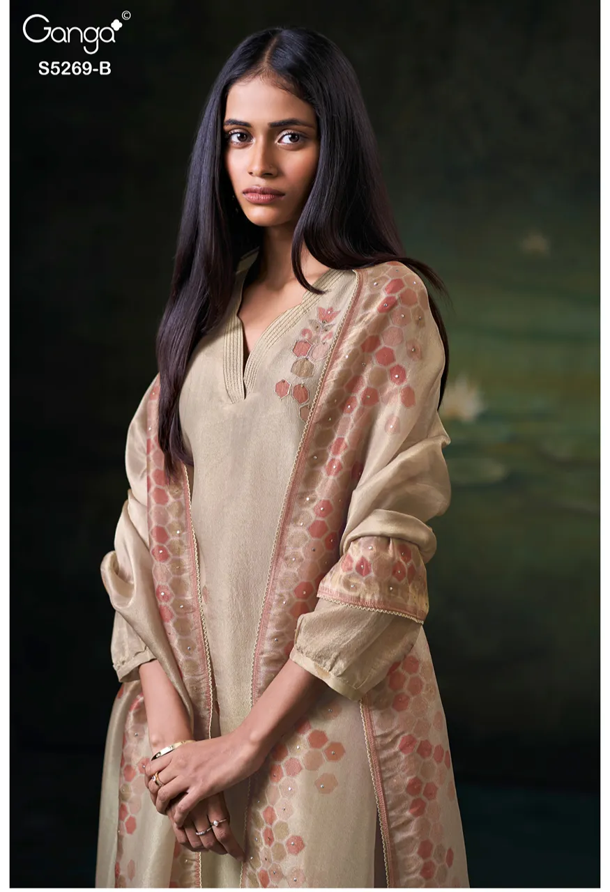 Ganga Greyasa 5269 Premium Bemberg Silk Jacquard Top Bottom Dupatta Set — Wholesale Pakistani Suits, Vardan Ethnic wholesale from Surat — Photo 6