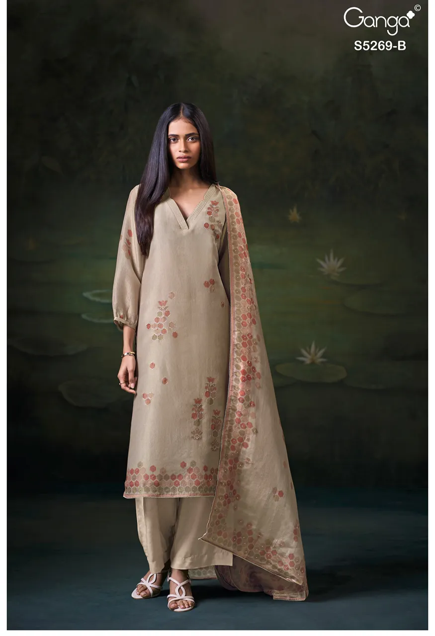 Ganga Greyasa 5269 Premium Bemberg Silk Jacquard Top Bottom Dupatta Set — Wholesale Pakistani Suits, Vardan Ethnic wholesale from Surat — Photo 7
