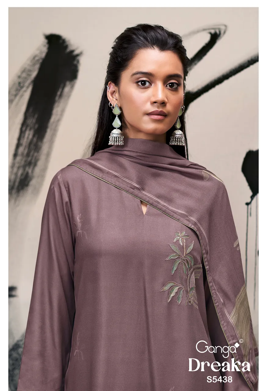 Ganga Dreaka 5438 Premium Pure Wool Pashmina Top Bottom Dupatta Set — Wholesale Pakistani Suits, Vardan Ethnic wholesale from Surat — Photo 3