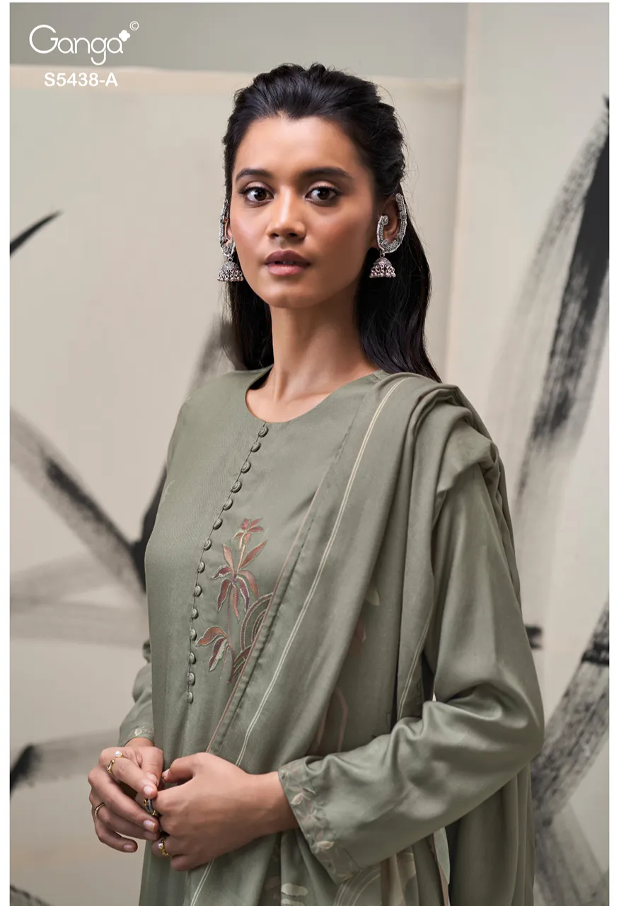 Ganga Dreaka 5438 Premium Pure Wool Pashmina Top Bottom Dupatta Set — Wholesale Pakistani Suits, Vardan Ethnic wholesale from Surat — Photo 5