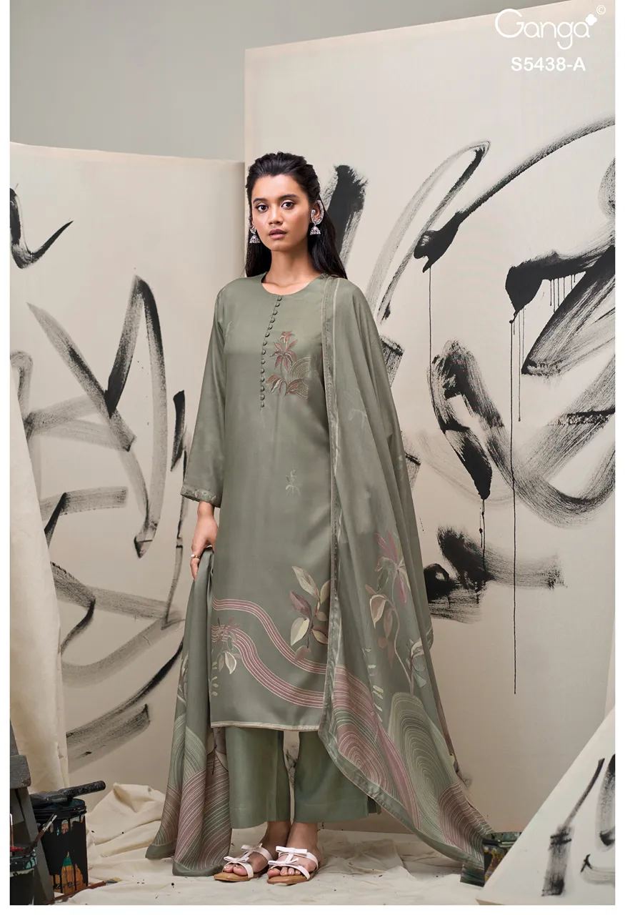 Ganga Dreaka 5438 Premium Pure Wool Pashmina Top Bottom Dupatta Set — Wholesale Pakistani Suits, Vardan Ethnic wholesale from Surat — Photo 6