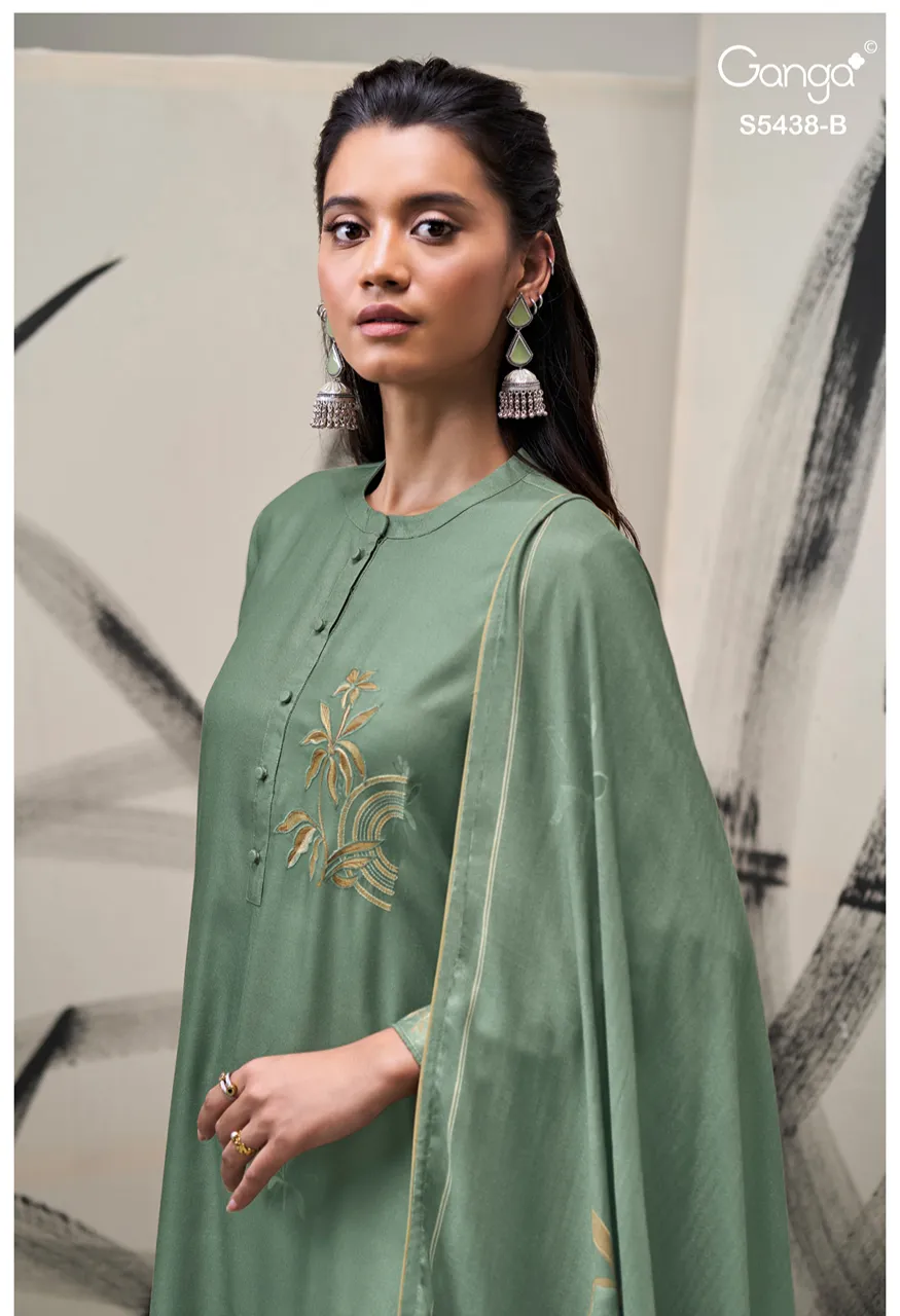 Ganga Dreaka 5438 Premium Pure Wool Pashmina Top Bottom Dupatta Set — Wholesale Pakistani Suits, Vardan Ethnic wholesale from Surat — Photo 7