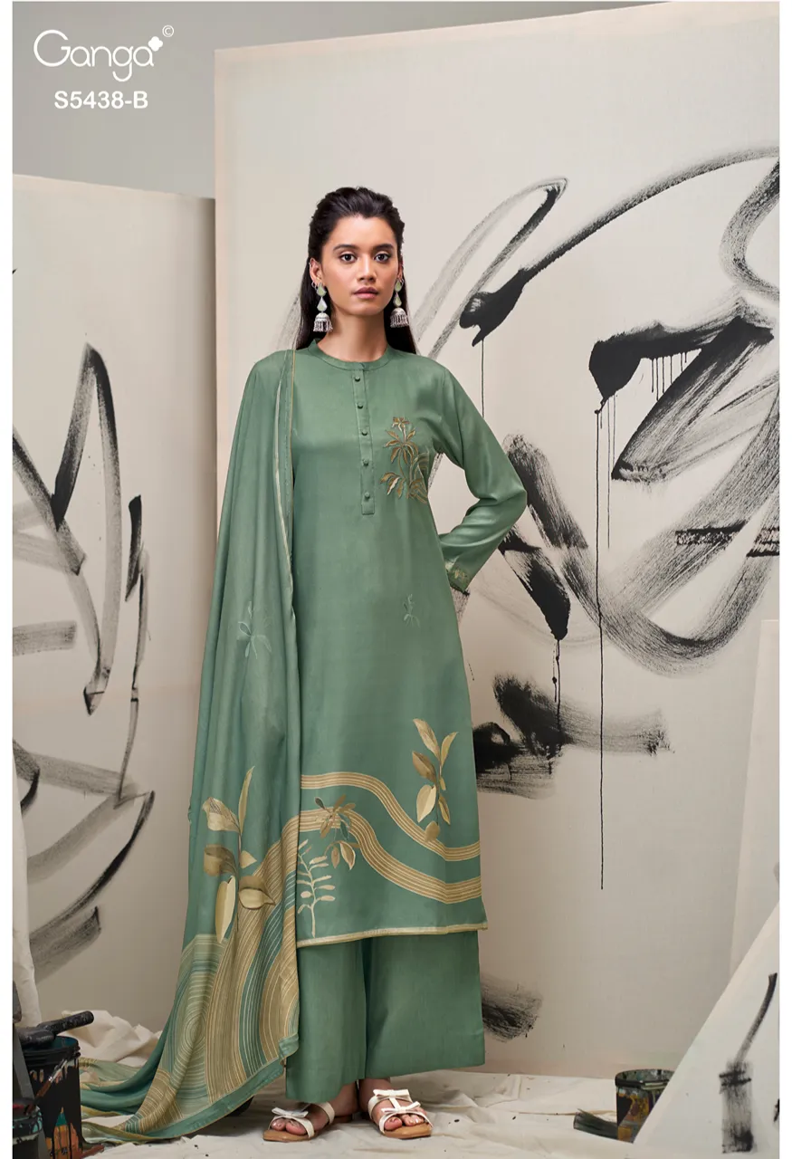 Ganga Dreaka 5438 Premium Pure Wool Pashmina Top Bottom Dupatta Set — Wholesale Pakistani Suits, Vardan Ethnic wholesale from Surat — Photo 8