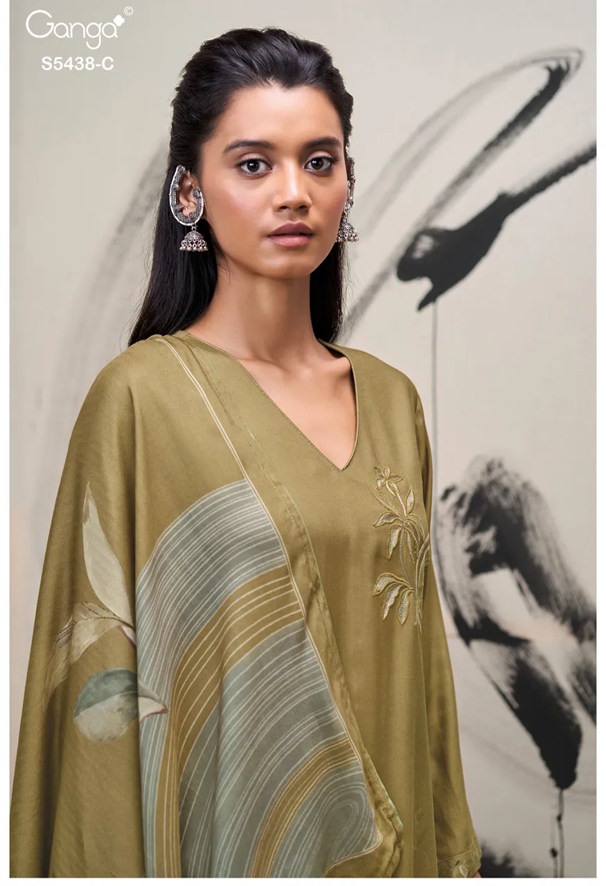 Ganga Dreaka 5438 Premium Pure Wool Pashmina Top Bottom Dupatta Set — Wholesale Pakistani Suits, Vardan Ethnic wholesale from Surat — Photo 9