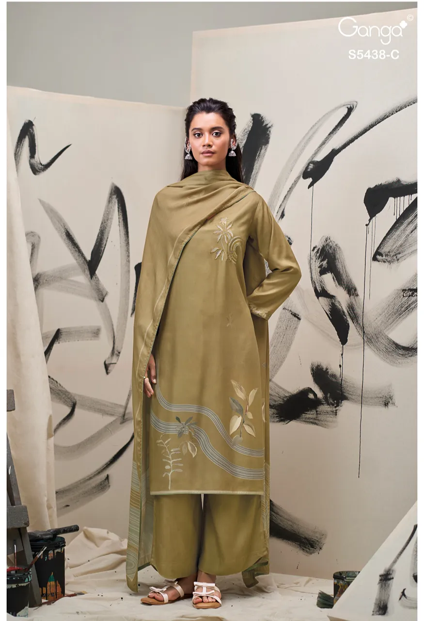 Ganga Dreaka 5438 Premium Pure Wool Pashmina Top Bottom Dupatta Set — Wholesale Pakistani Suits, Vardan Ethnic wholesale from Surat — Photo 10