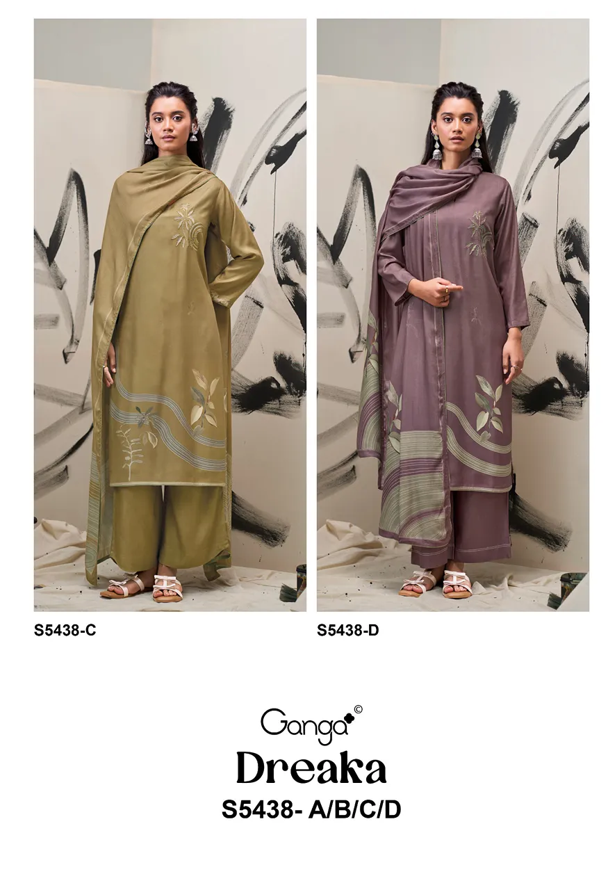 Ganga Dreaka 5438 Premium Pure Wool Pashmina Top Bottom Dupatta Set — Wholesale Pakistani Suits, Vardan Ethnic wholesale from Surat — Photo 11