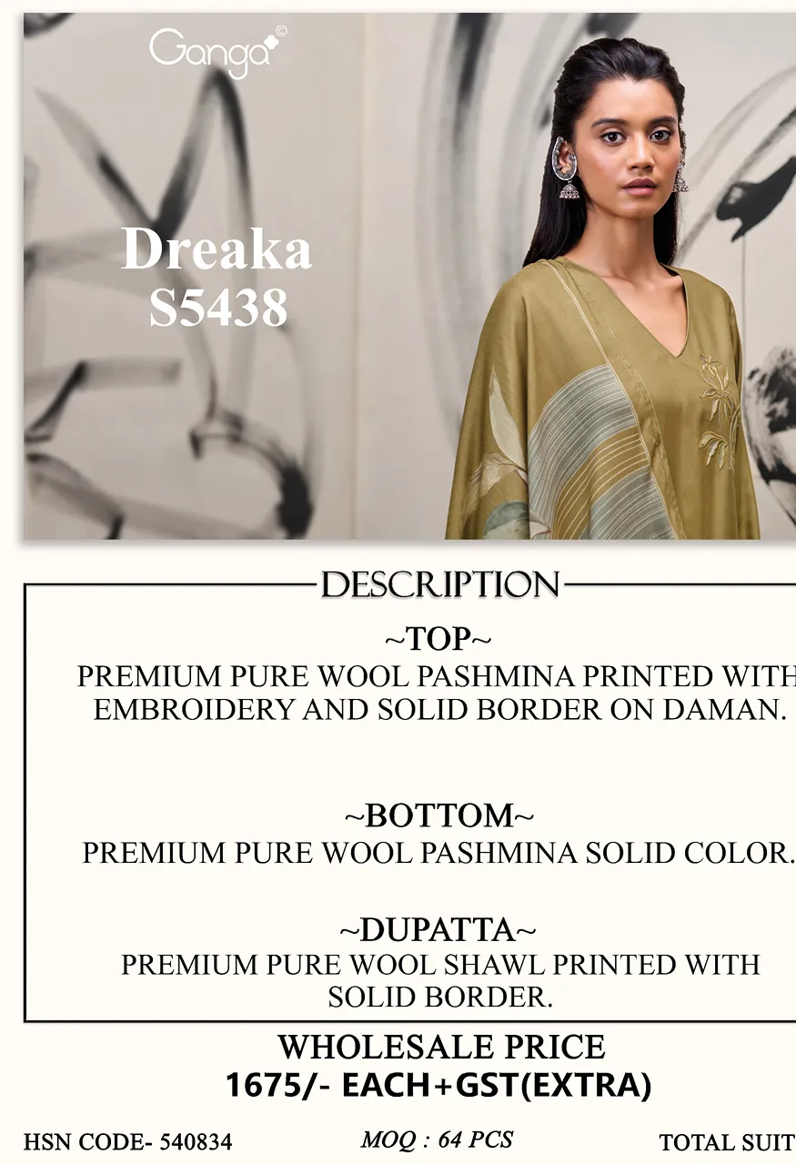 Ganga Dreaka 5438 Premium Pure Wool Pashmina Top Bottom Dupatta Set — Wholesale Pakistani Suits, Vardan Ethnic wholesale from Surat — Photo 12