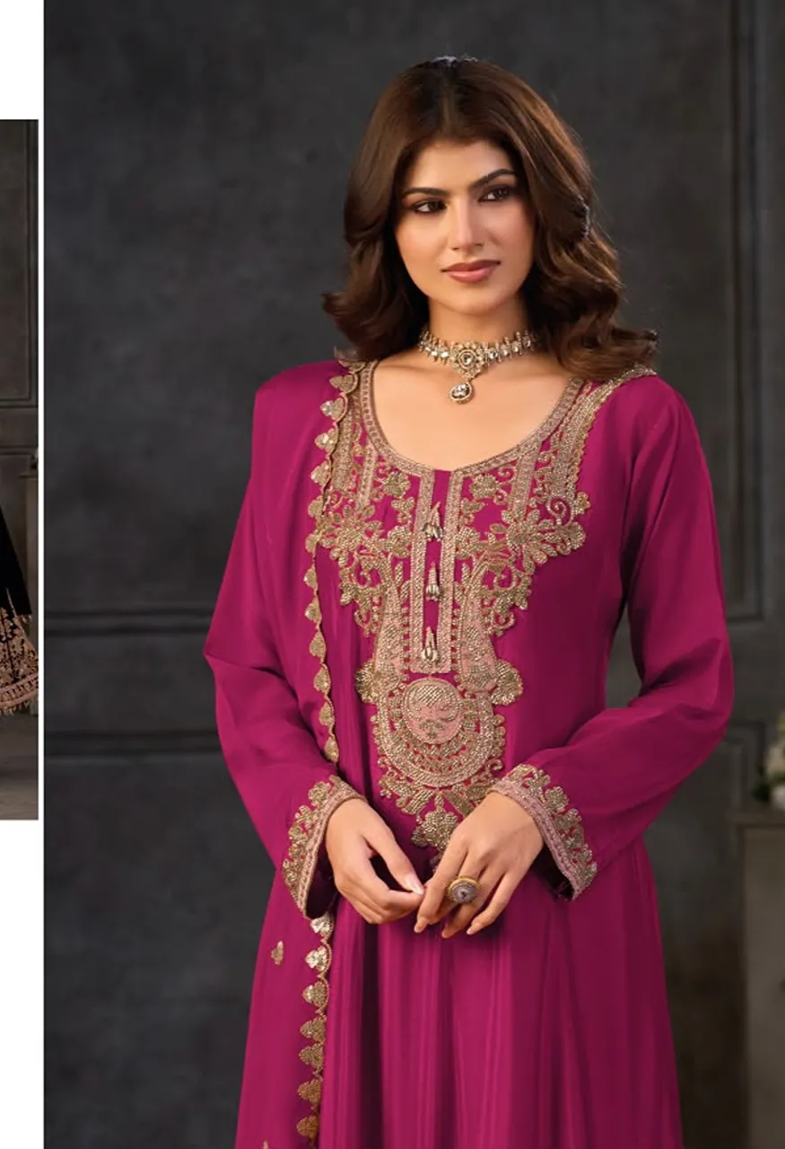 Tibco Heavy Chinon Beats Work Long Gown with Dupatta Set — Wholesale Readymade Suit, Vardan Ethnic wholesale from Surat — view 2