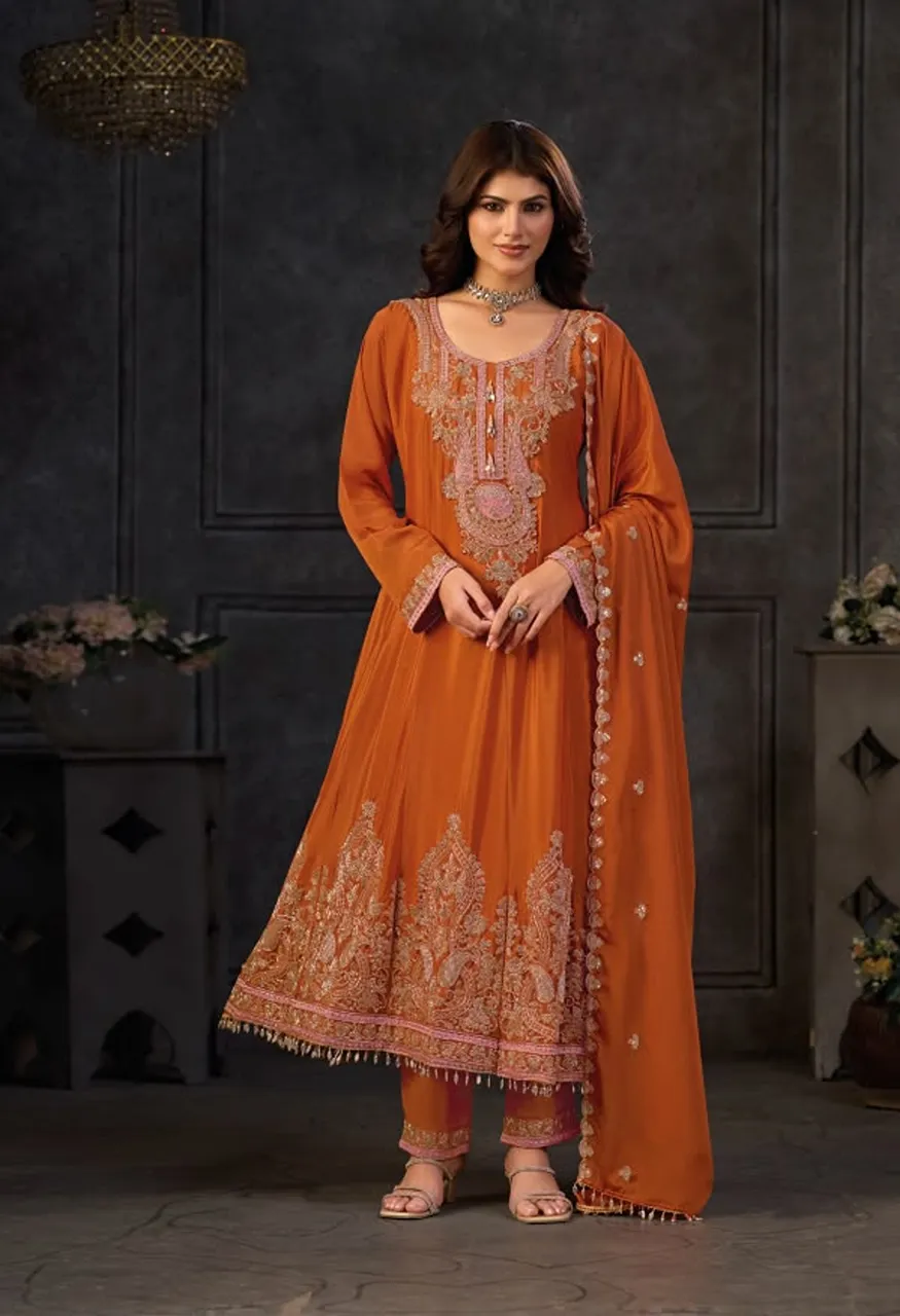 Tibco Heavy Chinon Beats Work Long Gown with Dupatta Set — Wholesale Readymade Suit, Vardan Ethnic wholesale from Surat — view 4