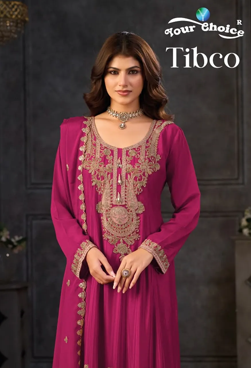 Tibco Heavy Chinon Beats Work Long Gown with Dupatta Set