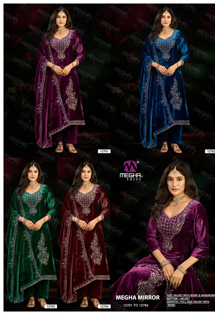 Meghali Mirror Designer Velvet Winter Dress Material Catalog — Wholesale Pakistani Suits, Vardan Ethnic wholesale from Surat — Photo 8
