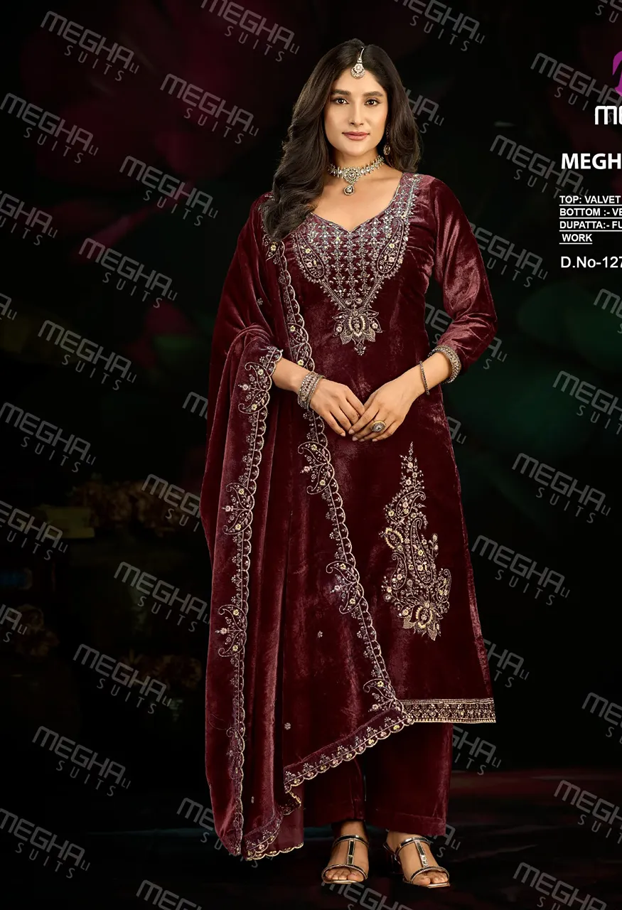 Meghali Mirror Designer Velvet Winter Dress Material Catalog — Wholesale Pakistani Suits, Vardan Ethnic wholesale from Surat — Photo 2
