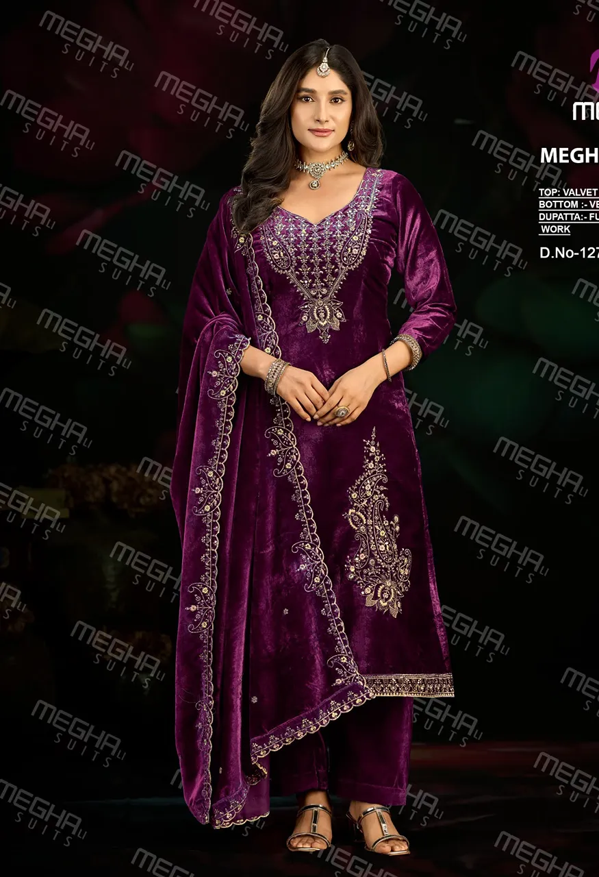 Meghali Mirror Designer Velvet Winter Dress Material Catalog — Wholesale Pakistani Suits, Vardan Ethnic wholesale from Surat — Photo 6