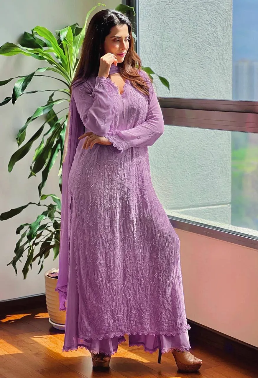Be Bhanderi BE 170 Faux Georgette Embroidered Top Palazzo with Dupatta Set — Wholesale Kurtis, Vardan Ethnic wholesale from Surat — Photo 4