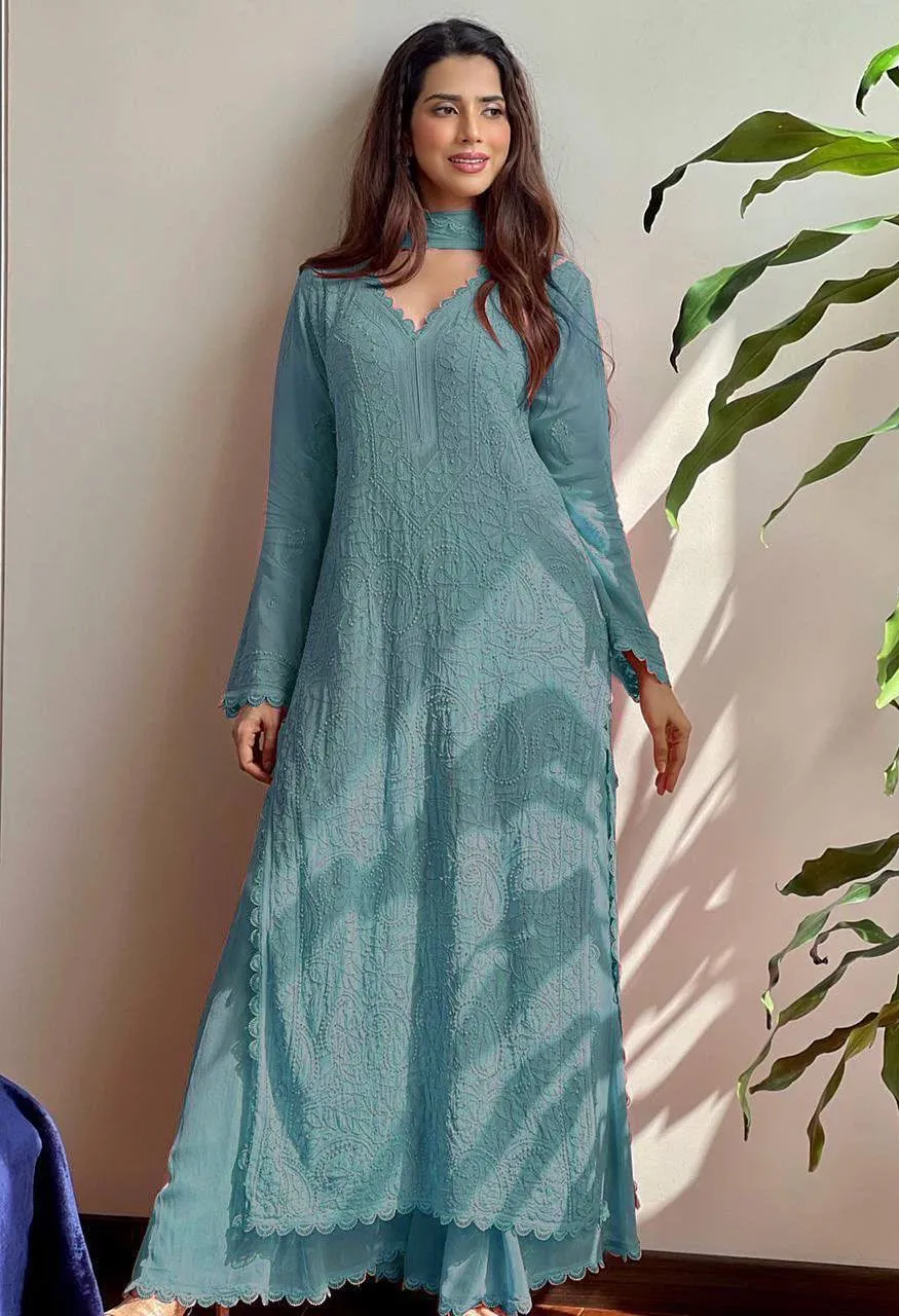 Be Bhanderi BE 170 Faux Georgette Embroidered Top Palazzo with Dupatta Set — Wholesale Kurtis, Vardan Ethnic wholesale from Surat — Photo 15