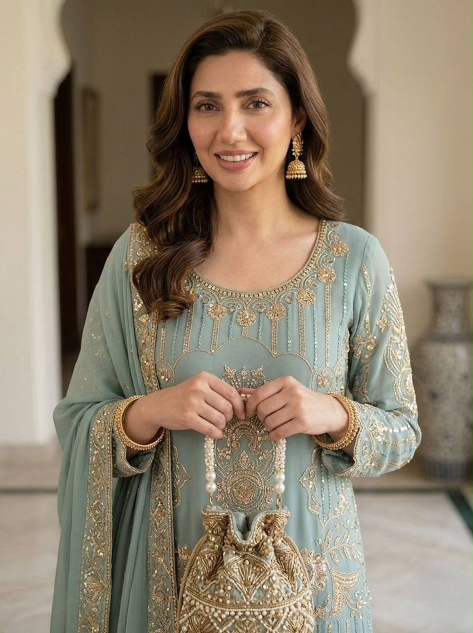Designer Georgette Sequence Embroidered Top Sarara with Dupatta Set