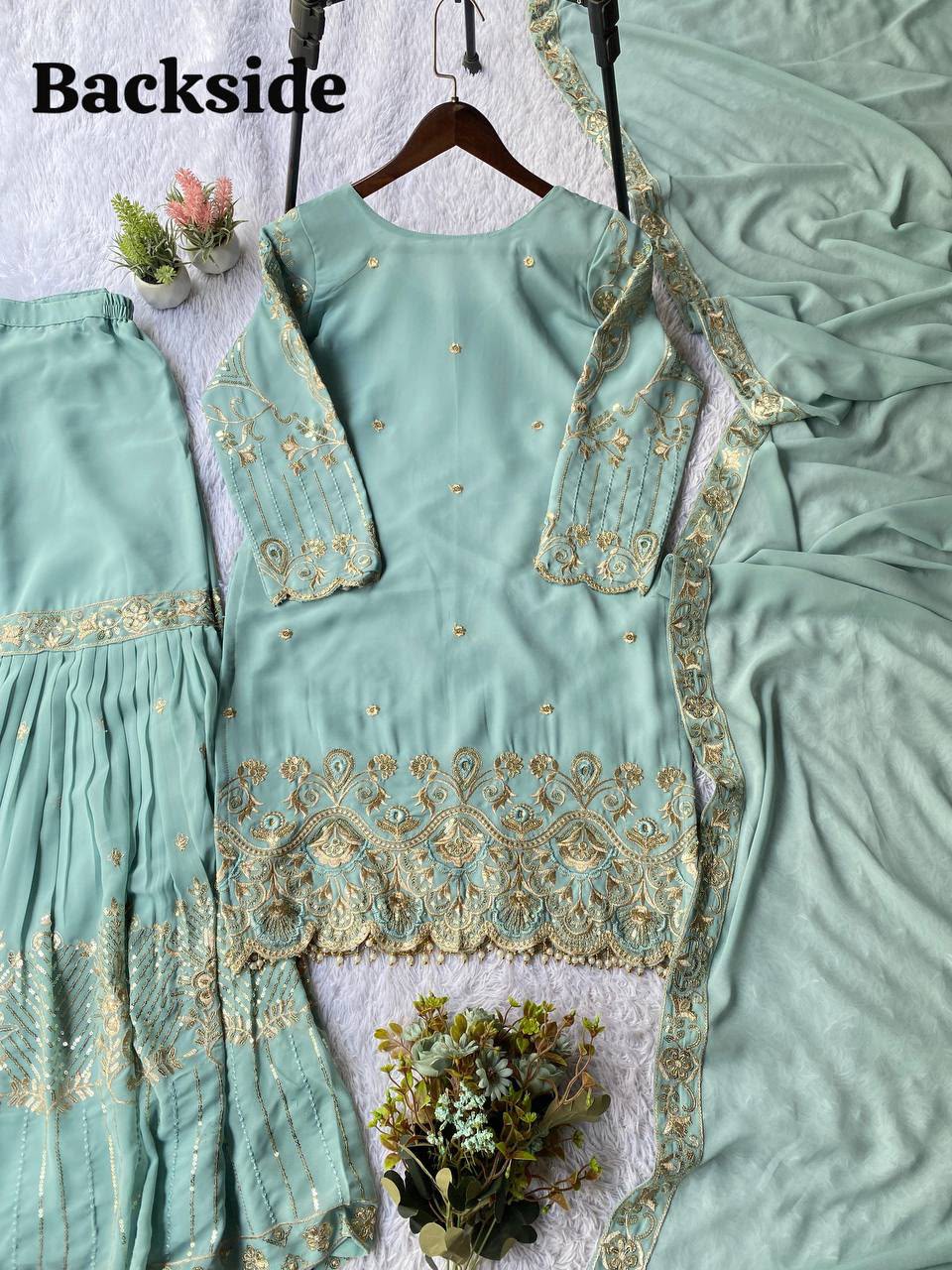 Designer Georgette Sequence Embroidered Top Sarara with Dupatta Set — Wholesale Kurtis, Vardan Ethnic wholesale from Surat — Photo 8