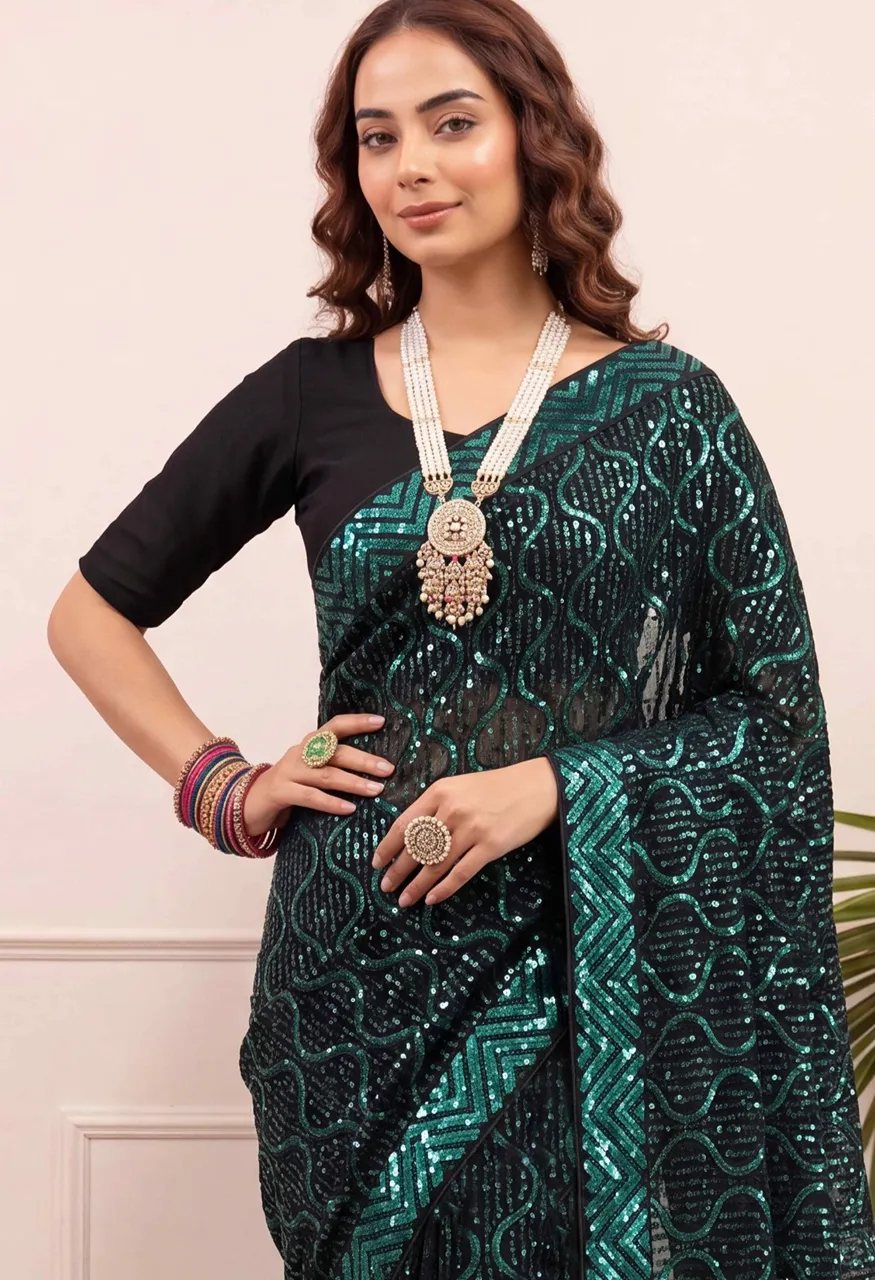 Georgette Embroidery Sequence Work Saree with Heavy Mono Silk Blouse
