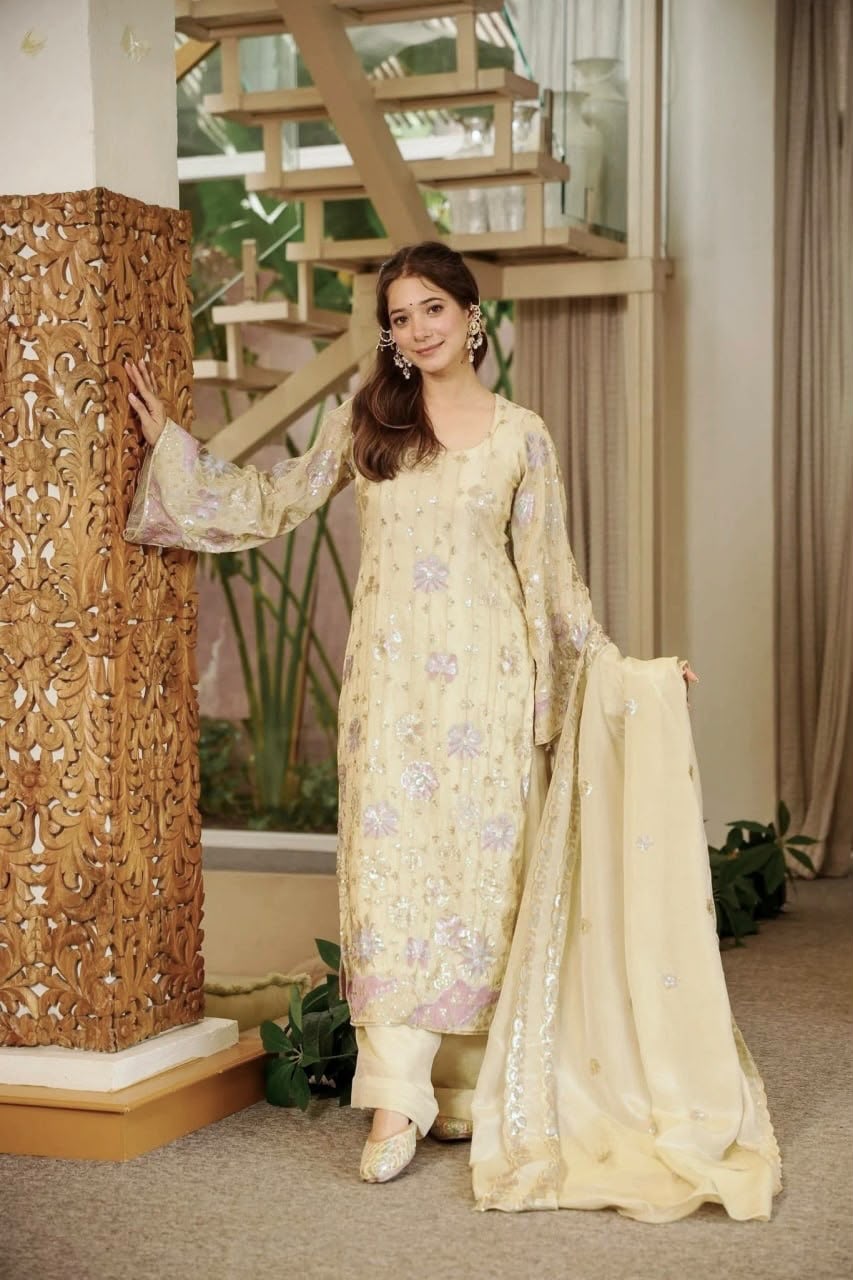 Vichitra Silk Embroidery Thread and Sequence Work Palazzo Suit Set — Wholesale Kurtis, Vardan Ethnic wholesale from Surat — Photo 2