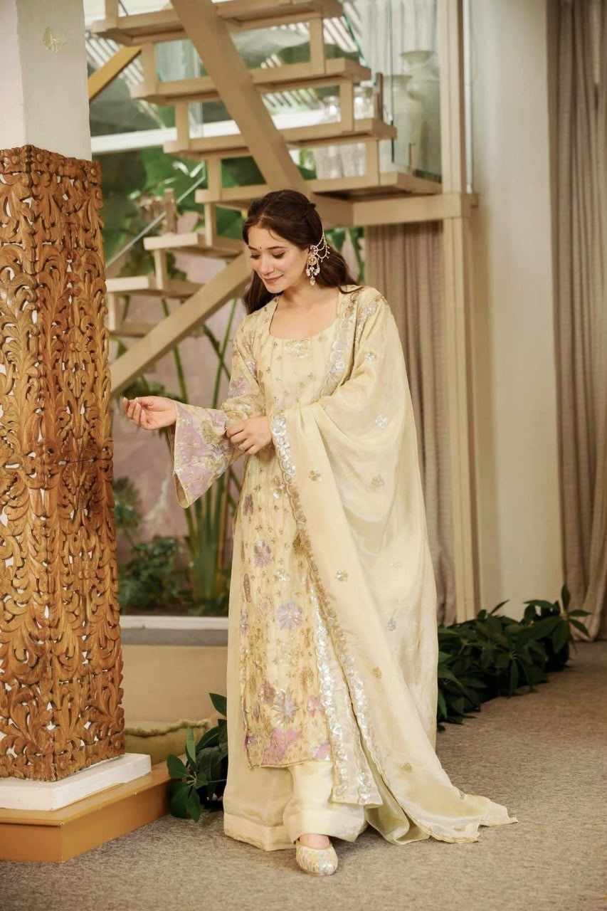 Vichitra Silk Embroidery Thread and Sequence Work Palazzo Suit Set — Wholesale Kurtis, Vardan Ethnic wholesale from Surat — Photo 8