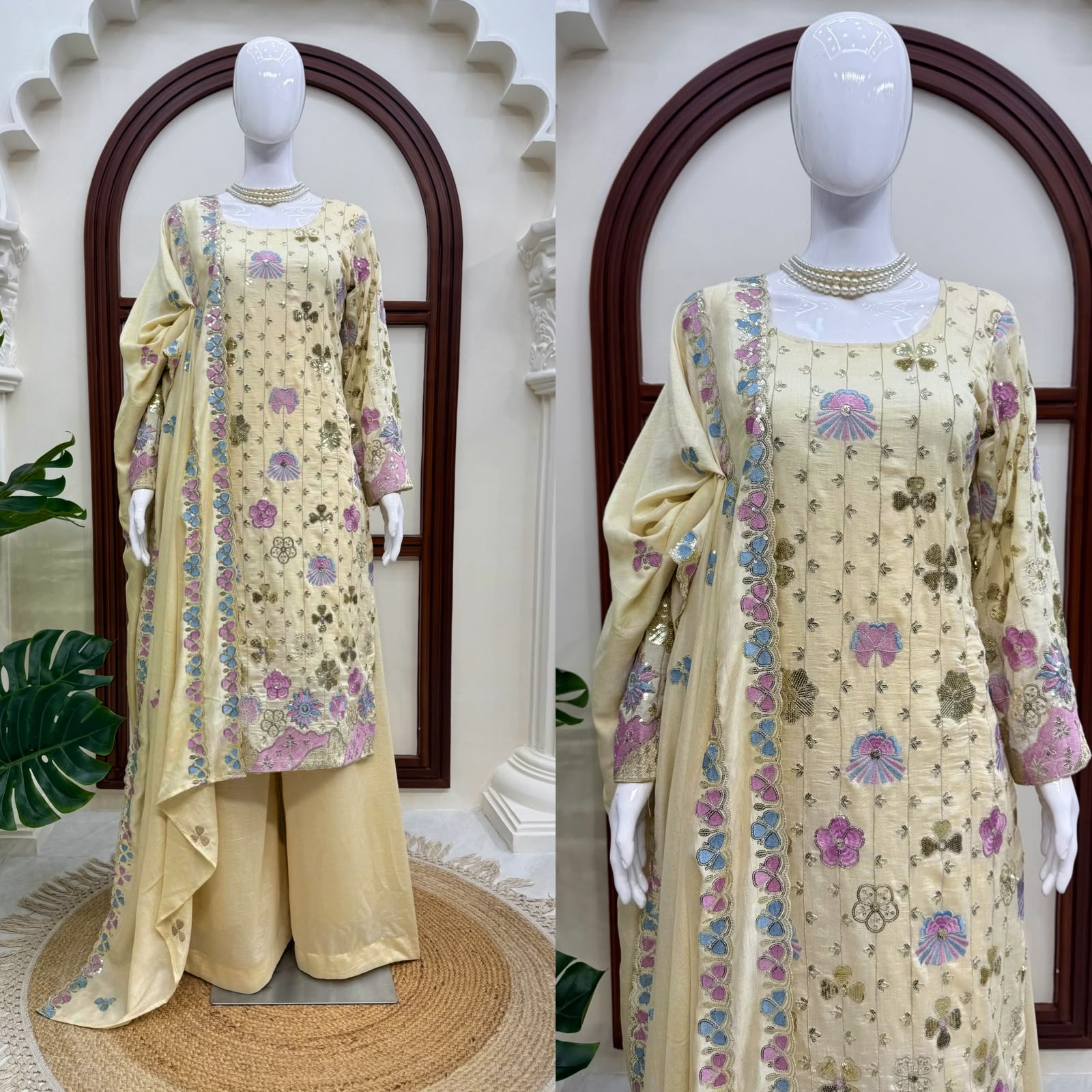 Vichitra Silk Embroidery Thread and Sequence Work Palazzo Suit Set — Wholesale Kurtis, Vardan Ethnic wholesale from Surat — Photo 3