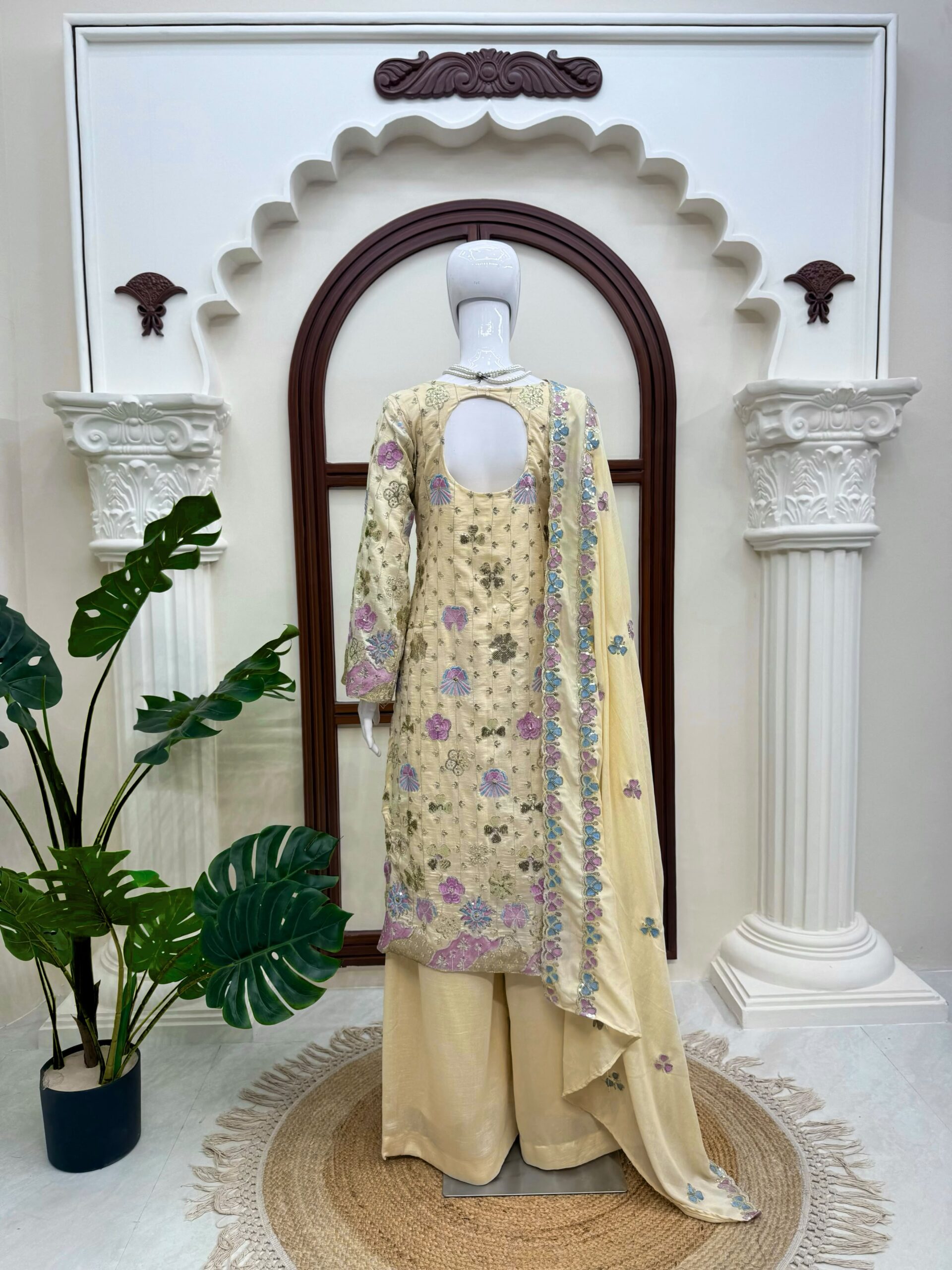 Vichitra Silk Embroidery Thread and Sequence Work Palazzo Suit Set — Wholesale Kurtis, Vardan Ethnic wholesale from Surat — Photo 11