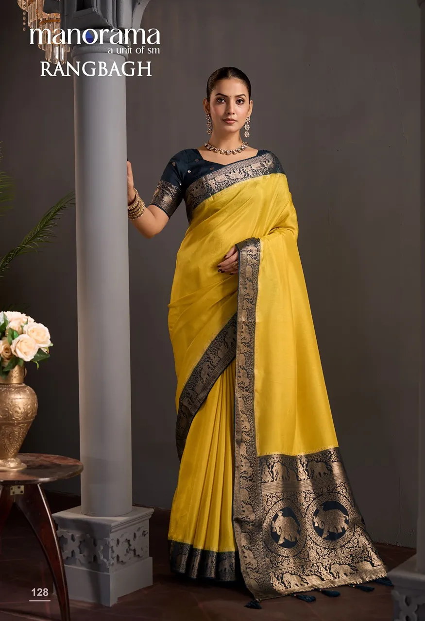 Manorama Rangbagh Premium Viscose Chaap Dyeing Saree with Zari Border — Singles, Vardan Ethnic wholesale from Surat — Photo 4