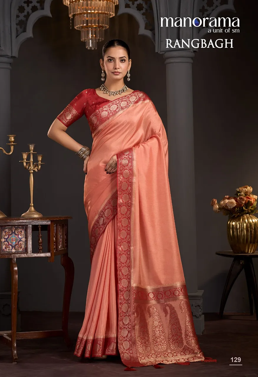 Manorama Rangbagh Premium Viscose Chaap Dyeing Saree with Zari Border — Singles, Vardan Ethnic wholesale from Surat — Photo 5