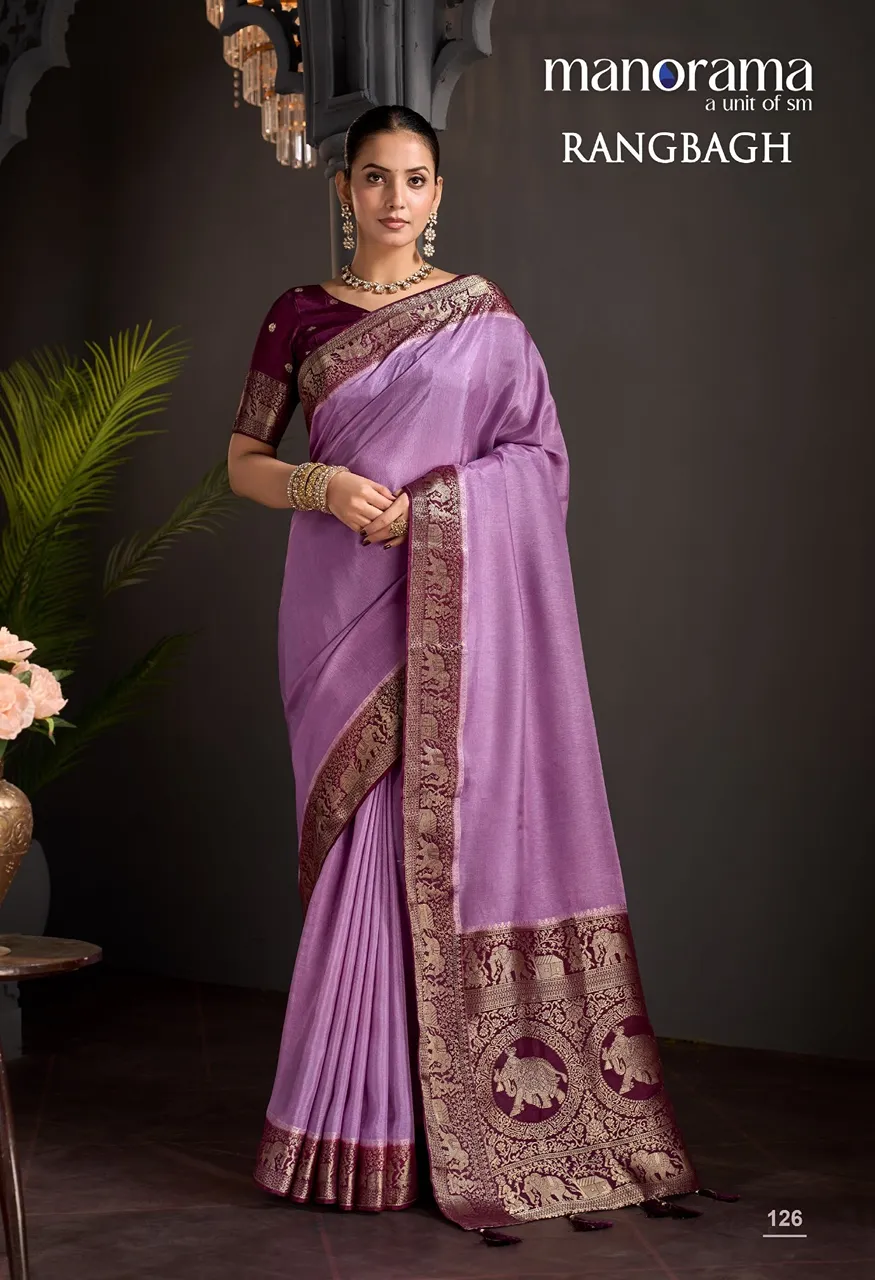 Manorama Rangbagh Premium Viscose Chaap Dyeing Saree with Zari Border — Singles, Vardan Ethnic wholesale from Surat — Photo 6